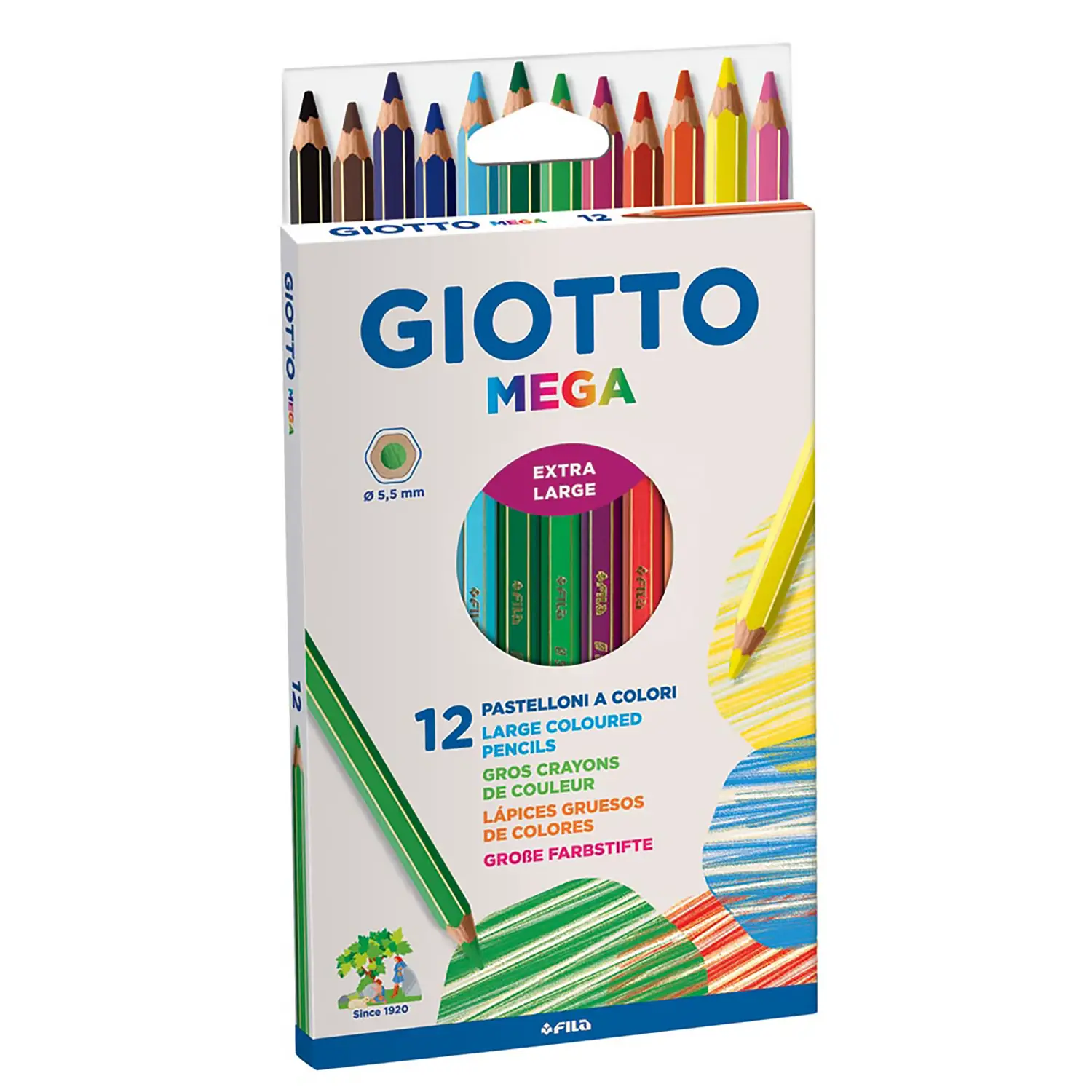 Pastelloni Colorati Mega Giotto – Mina 5,5 mm – Astuccio da 12 Colori - Pastelli
