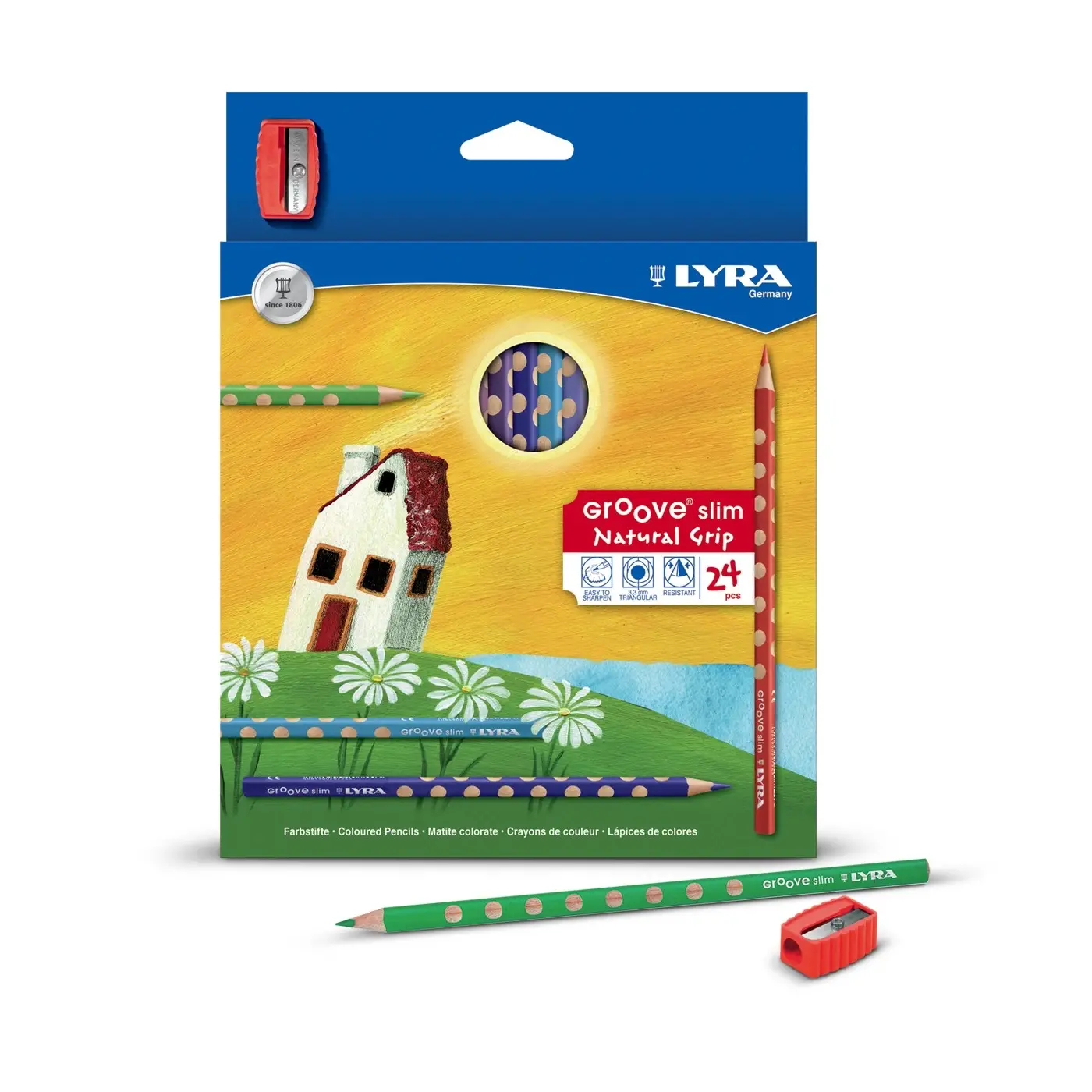 Pastelli Lyra Groove Slim – 24 Colori | Pastelli Colorati Ergonomici in Legno - Pastelli