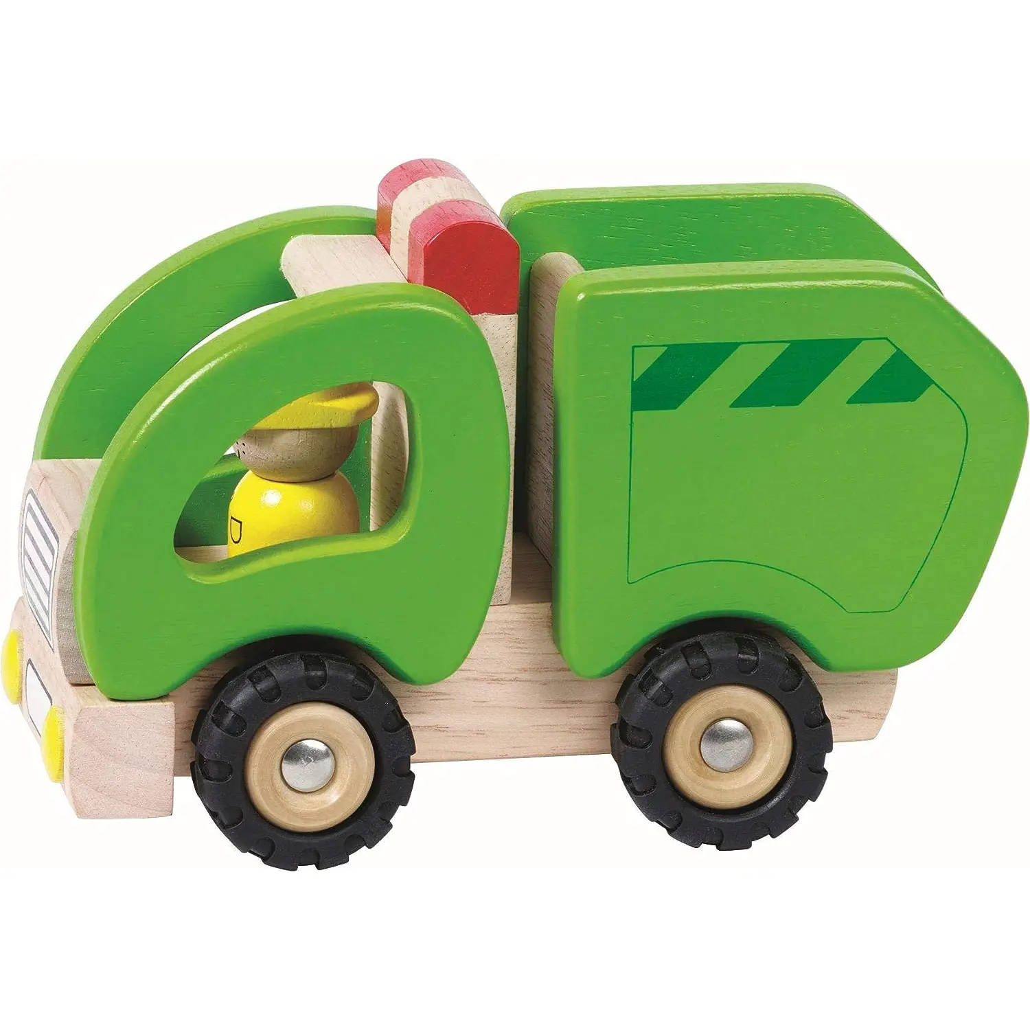 Camioncino Nettezza Urbana in Legno 20 cm – Camion della Spazzatura Giocattolo con Personaggio - Primi giochi