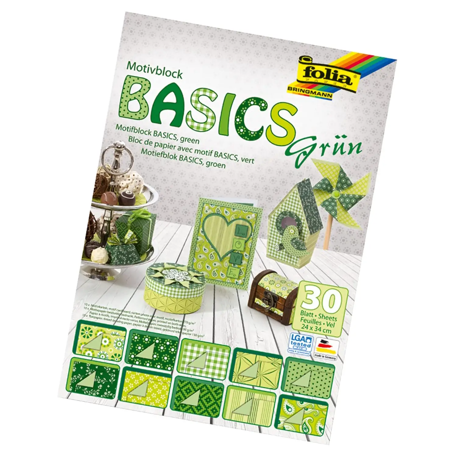 Cartoncini Creativi Verde 24x34 cm – 30 Fogli Assortiti per Lavoretti e Decorazioni - Carta e cartoncino
