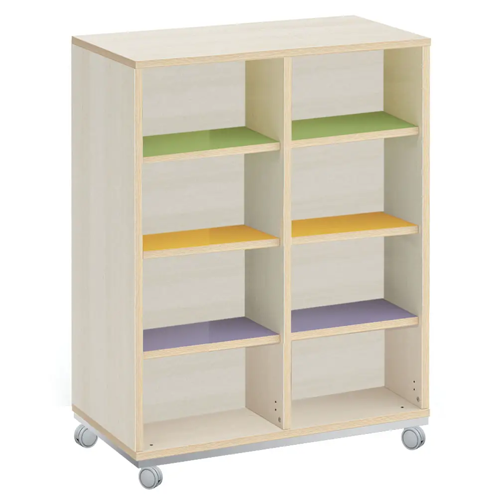 Libreria Bifacciale Forma H 160 cm su Ruote – 16 Vani - Finitura Acero - Arredo Nido e Infanzia