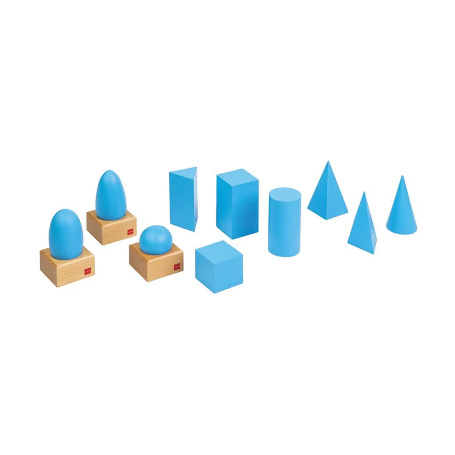Serie di 10 Solidi di Legno Azzurri – Materiale Montessori - leggere scrivere contare racco