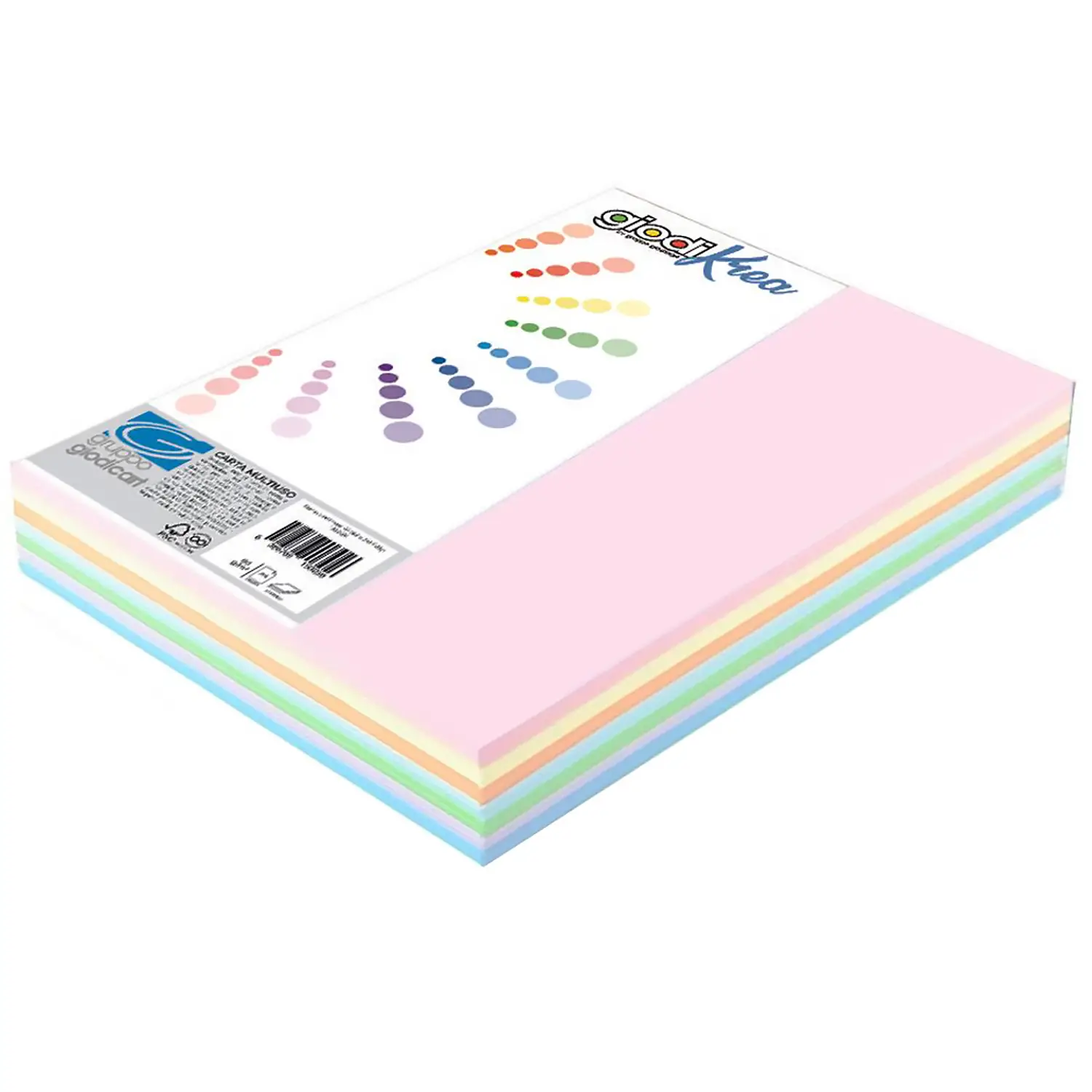 Risma A3 Carta Giodikrea 200 gr - 100 Fogli Assortiti Pastello - Carta e cartoncino
