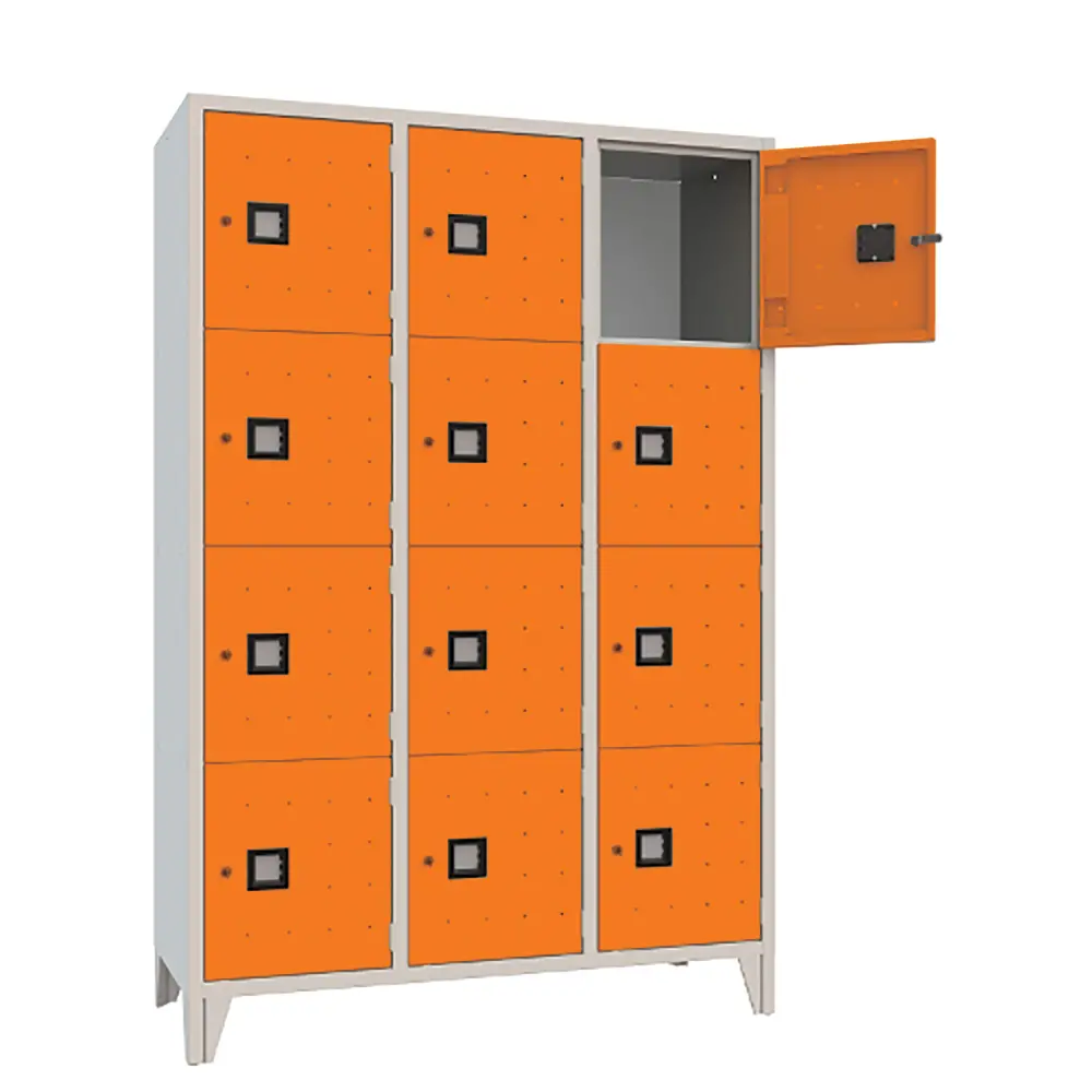 Armadio Casellario Quadro 12 Posti con Ante Arancioni – Armadietto in Metallo Conforme CAM - Arredo archivio
