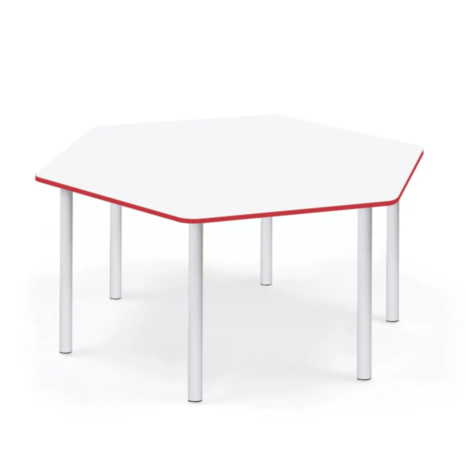 Tavolo Esagonale con Bordo Rosso H 40-58 cm. Per Ambienti Scolastici - Arredo Nido e Infanzia