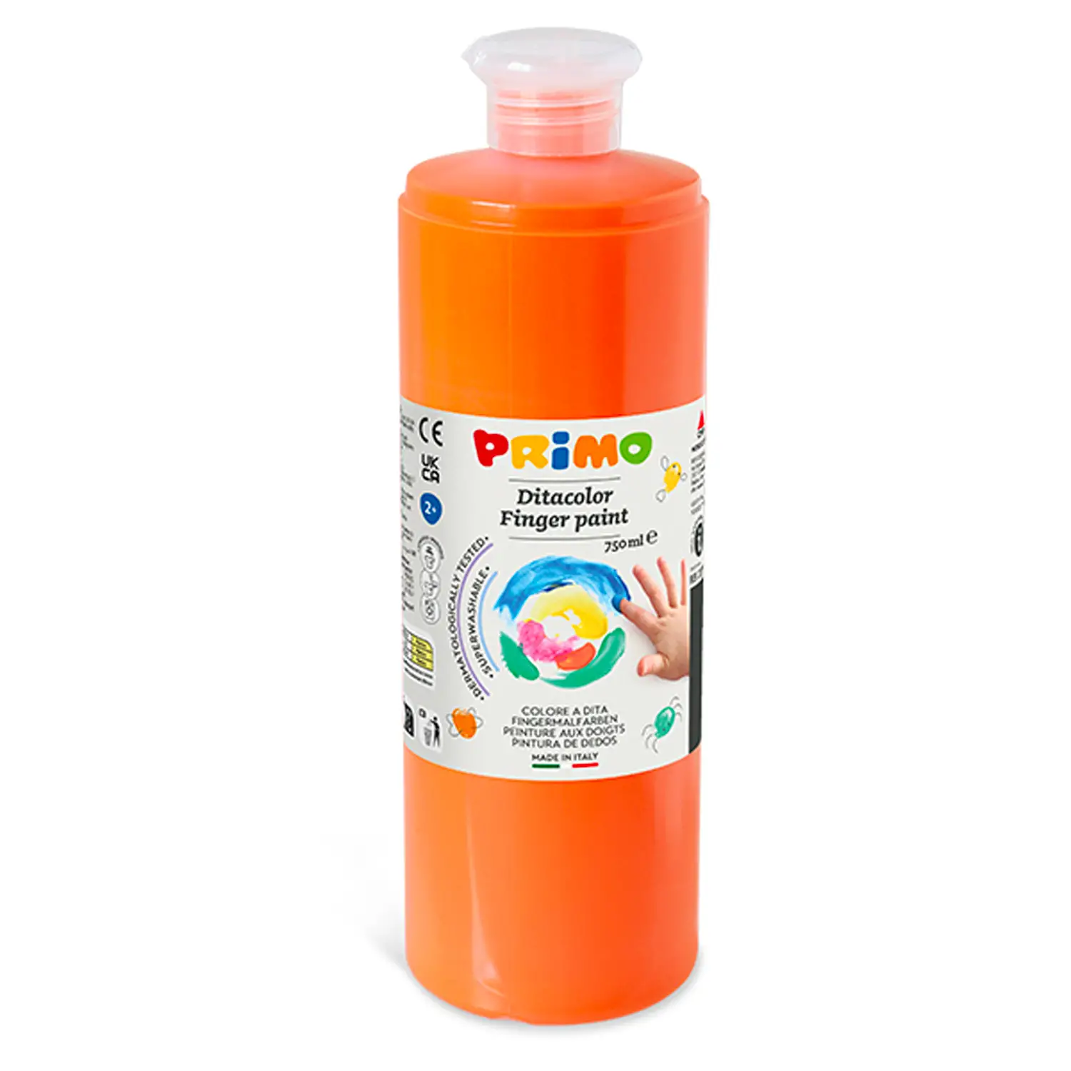Colori a Dita Primo Arancio 750 ml – Tempera a Dita per Bambini - Tempere