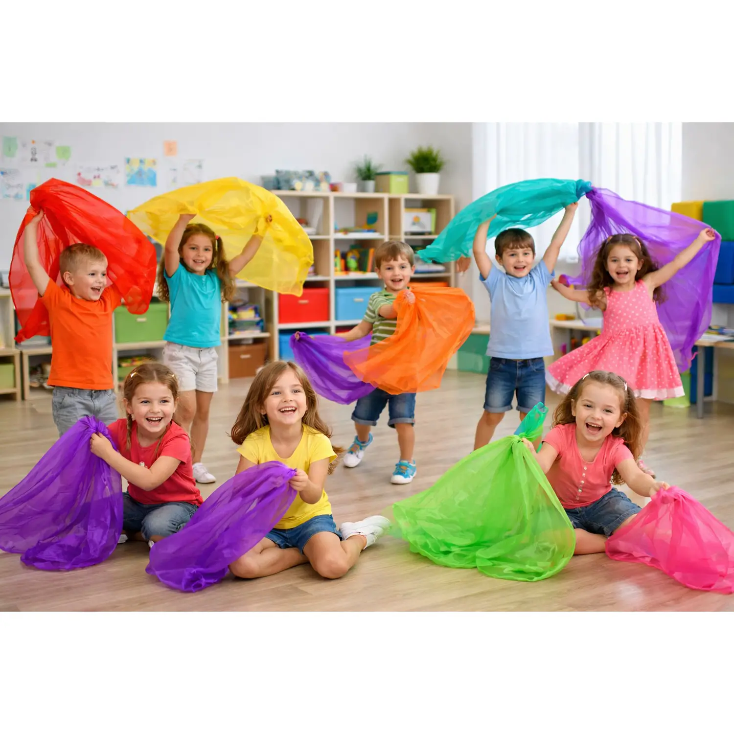 Foulard Psicomotori in Nylon cm. 180x140 per Giochi Creativi e Movimento, Set 10 Colori - Percorsi psicomotori