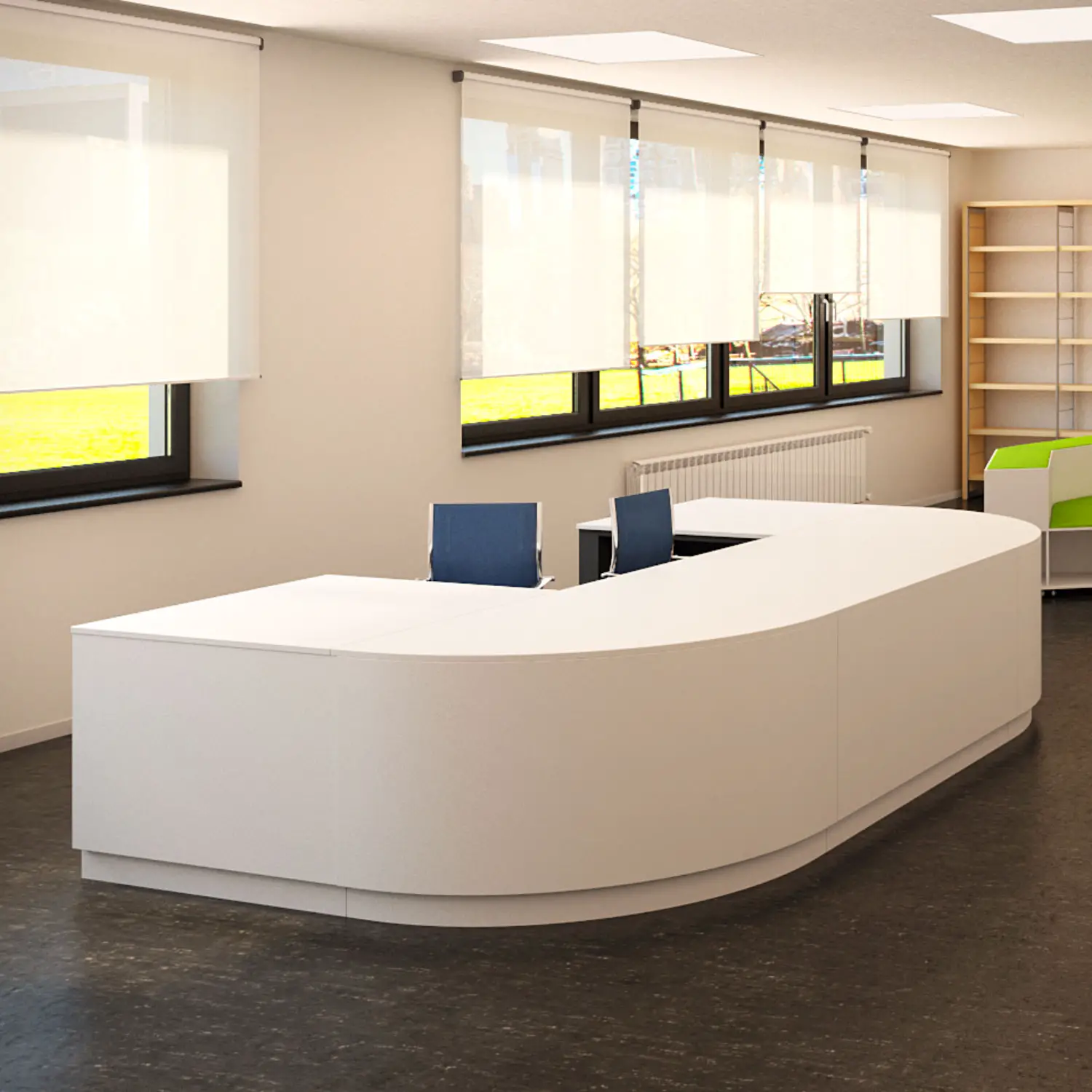 Bancone Reception Kubo' Bianco 350x200 cm – Banco Accoglienza - Conforme CAM - Arredo per l'ufficio