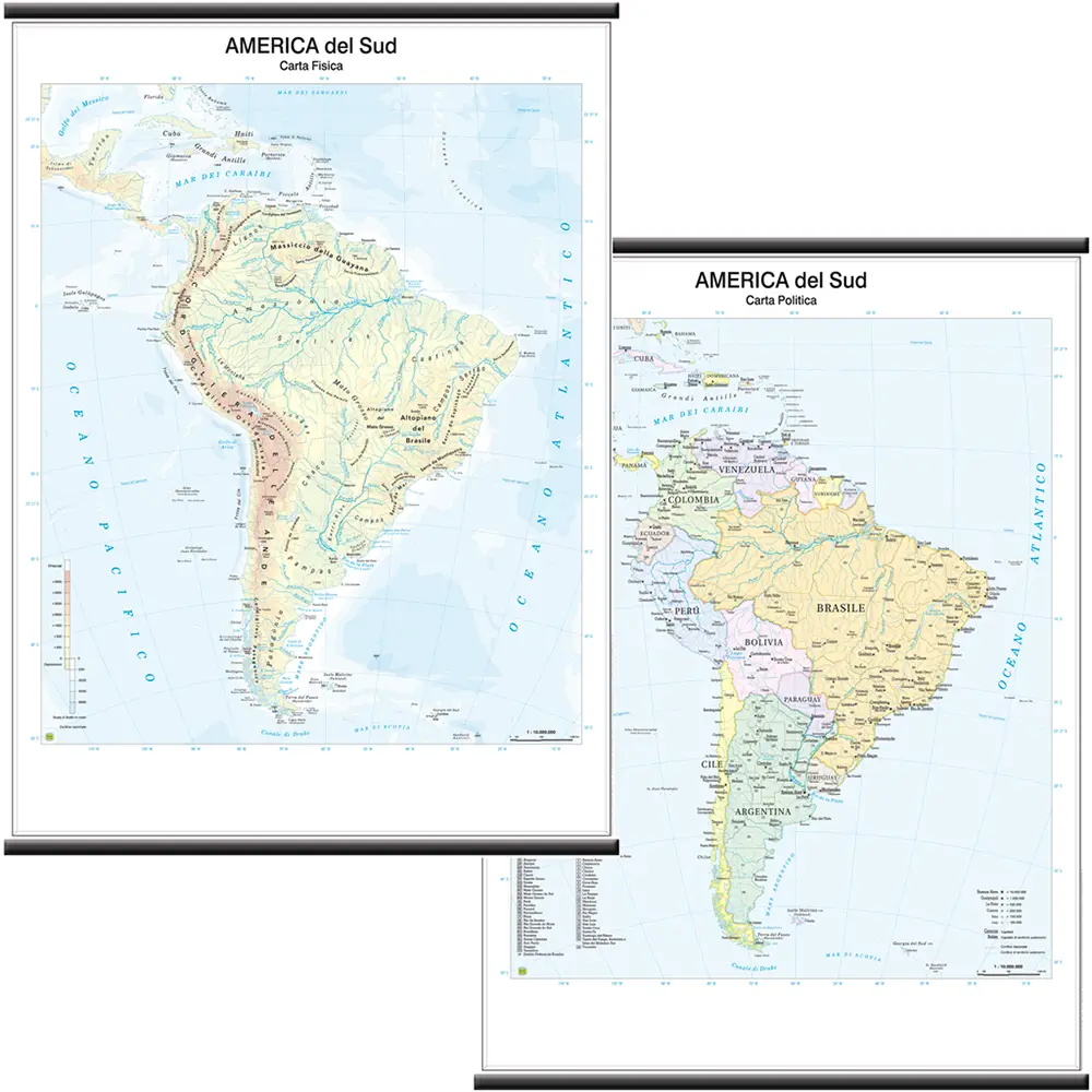 Carta Geografica America Meridionale – Cartina Murale Fisica e Politica - Geografia e scienze naturali