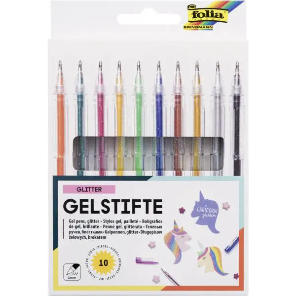 Astuccio 10 Penne Gel Glitter – Penne con Inchiostro Glitter per Carta Nera e Colorata - penne pennarelli ufficio