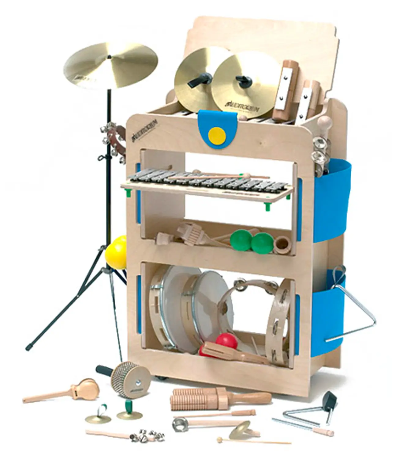 Carrello Musicale con 37 Strumenti – Mobiletto in Legno di Betulla con Tasche Laterali - Educazione musicale