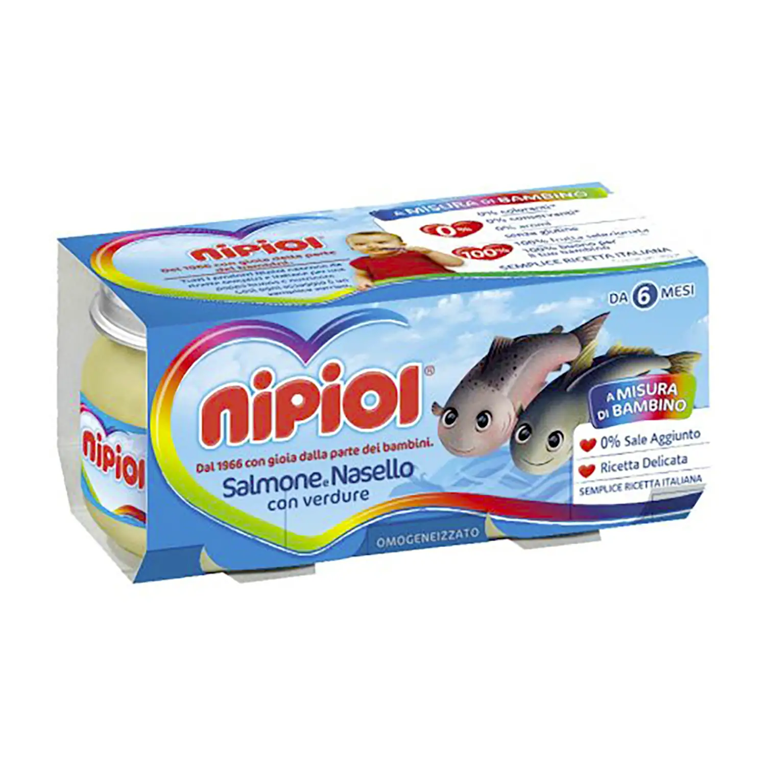 Omogenizzato Pesce Nipiol gr. 80x2 Filetti di Salmone e Nasello con Verdure - omogeneizzati