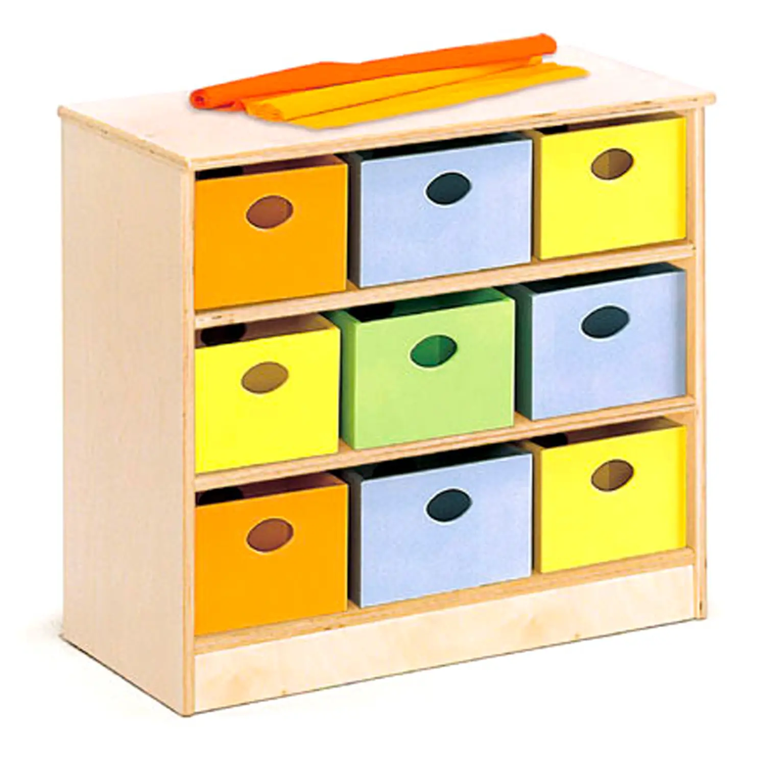Mobile Roma a Giorno con 8 Cassette – Altezza 75 cm – Multistrato di Betulla - Arredo Nido e Infanzia