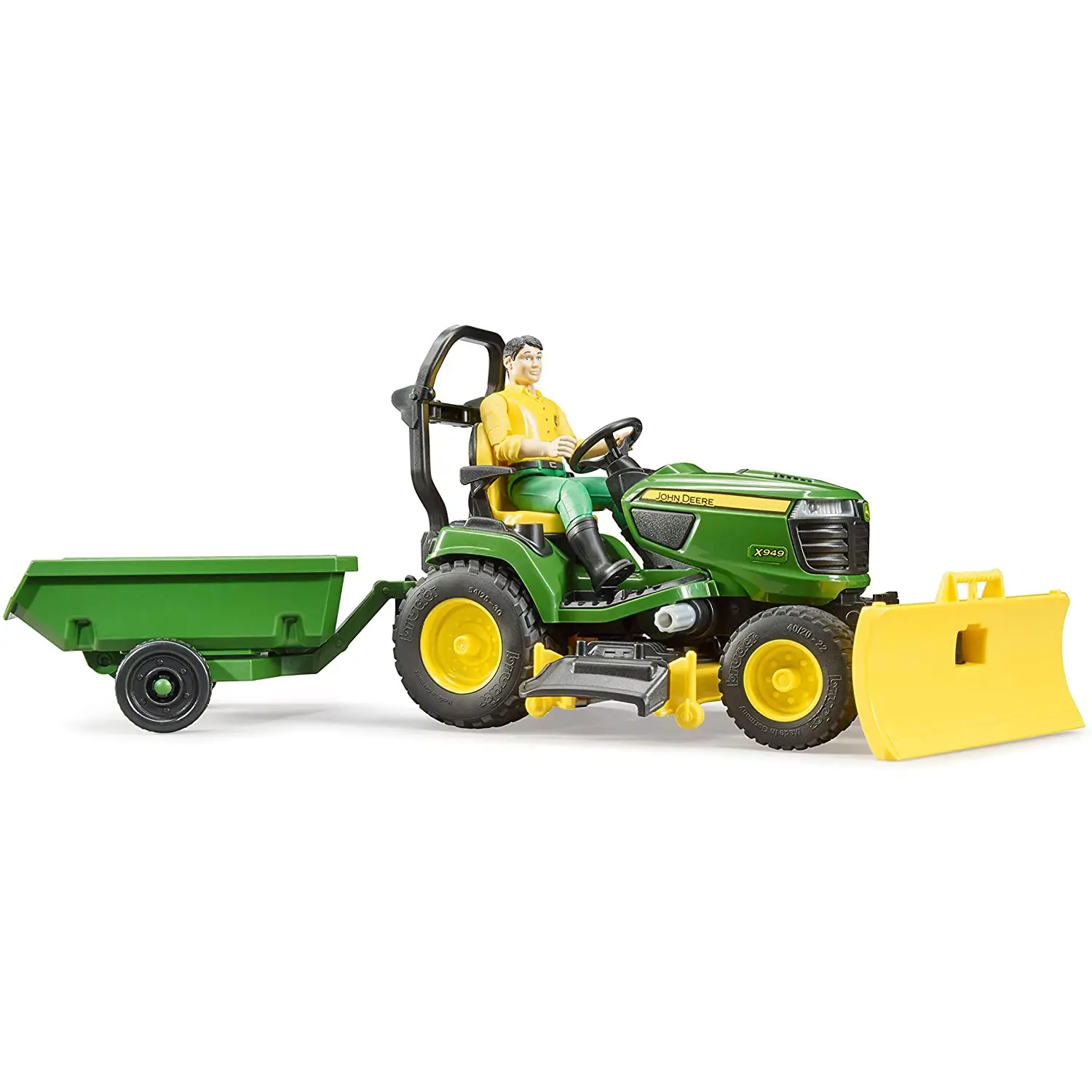 John Deere Trattore Tosaerba con Rimorchio e Giardiniere Bruder – Scala 1:16 - modellini