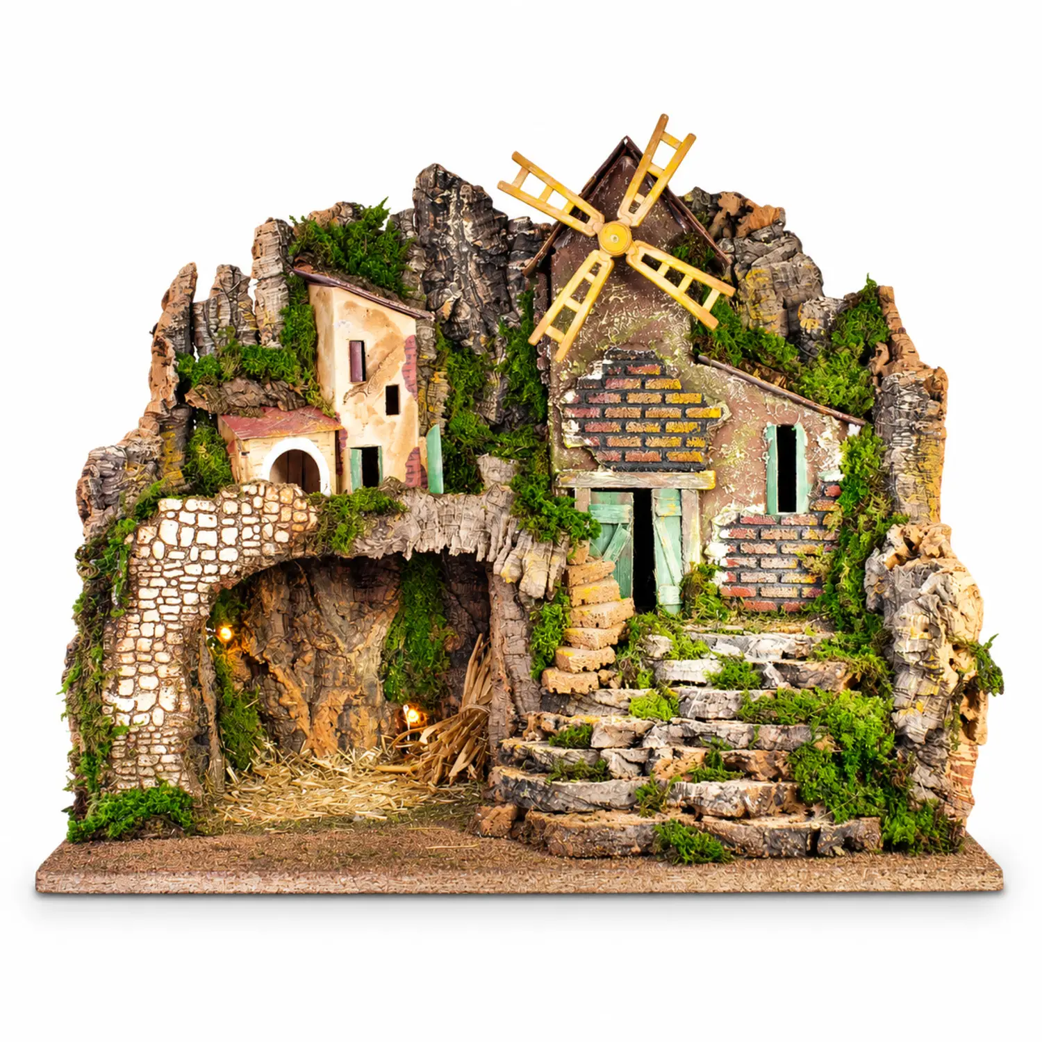 Borgo Presepe con Luci e Mulino in Movimento – Scenografia Natalizia Dettagliata - presepi