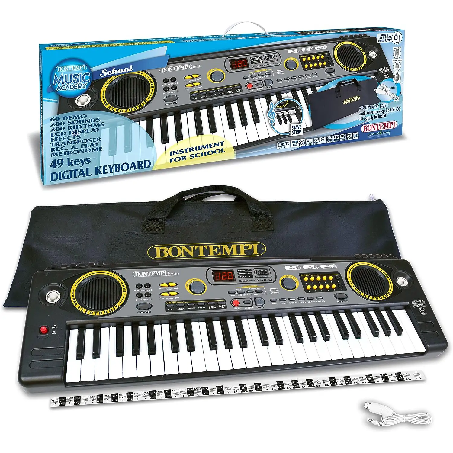 Tastiera Bontempi a 49 Tasti con Presa USB – Suona, Registra e Impara la Musica - Educazione musicale