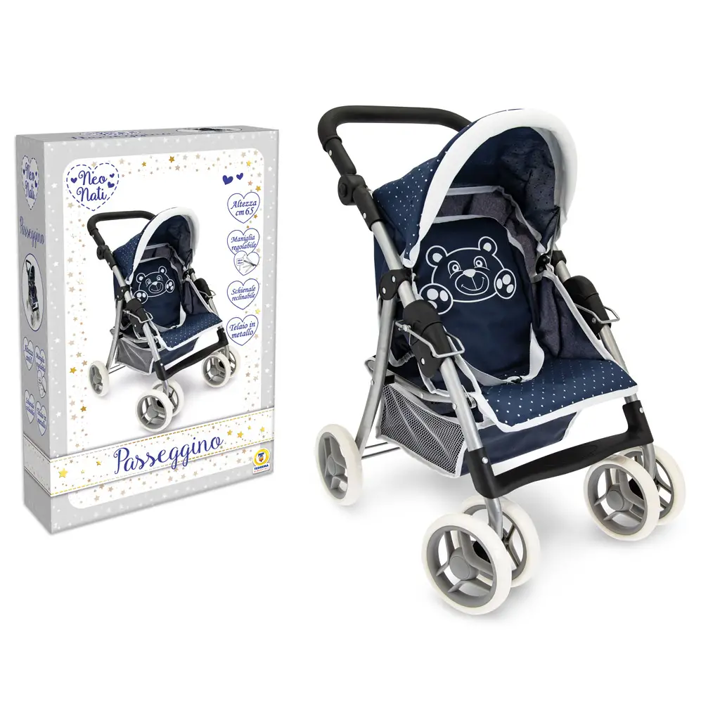 Baby Teo - Passeggino Orsetto in Metallo con Schienale Regolabile - H 65 - Bambole e accessori