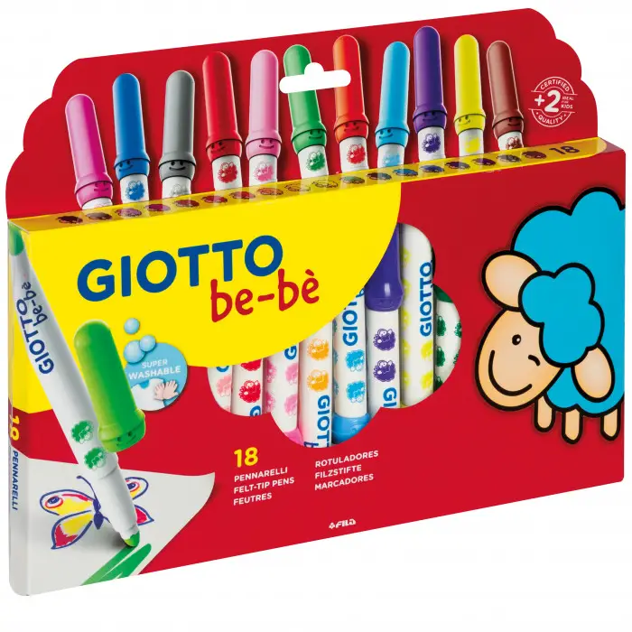 Giotto Bebè Astuccio 18 Pennarelli – Colorati, Lavabili e Sicuri per Bambini - Pennarelli