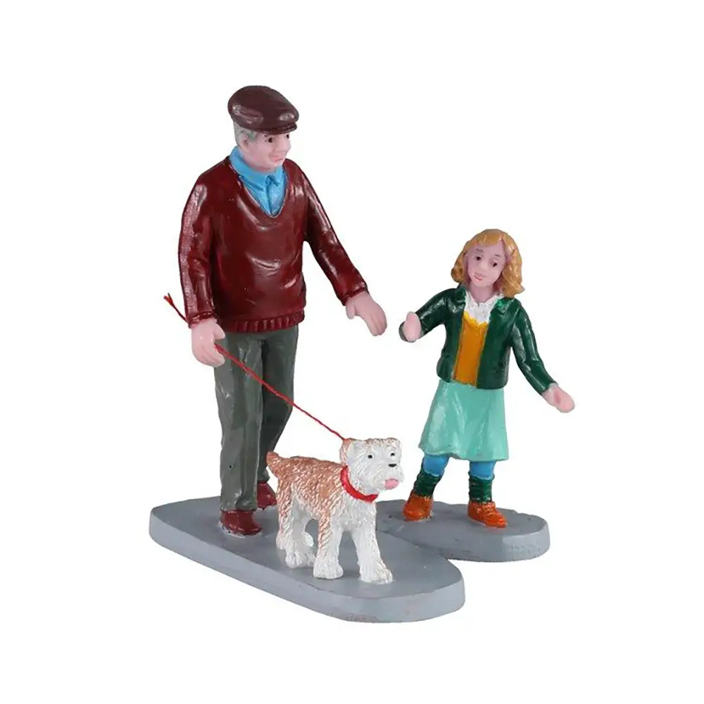 Lemax Afternoon Stroll 02926 – Figurina Passeggiata con Nonno, Bambina e Cane - scene e villaggi