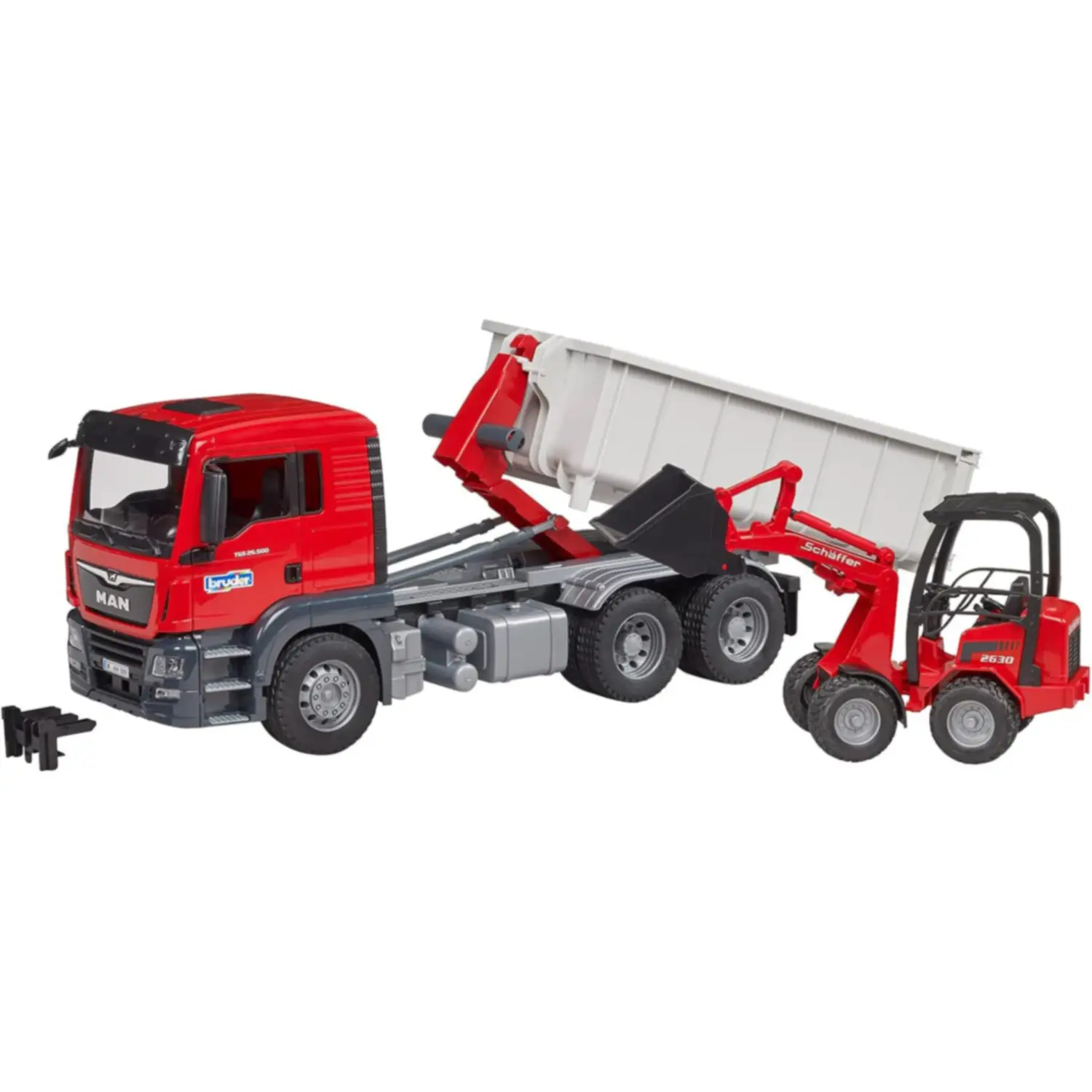 Man Tgs Camion Container Ribaltabile Con Schaeffer Giocattolo Bruder 03767 - modellini