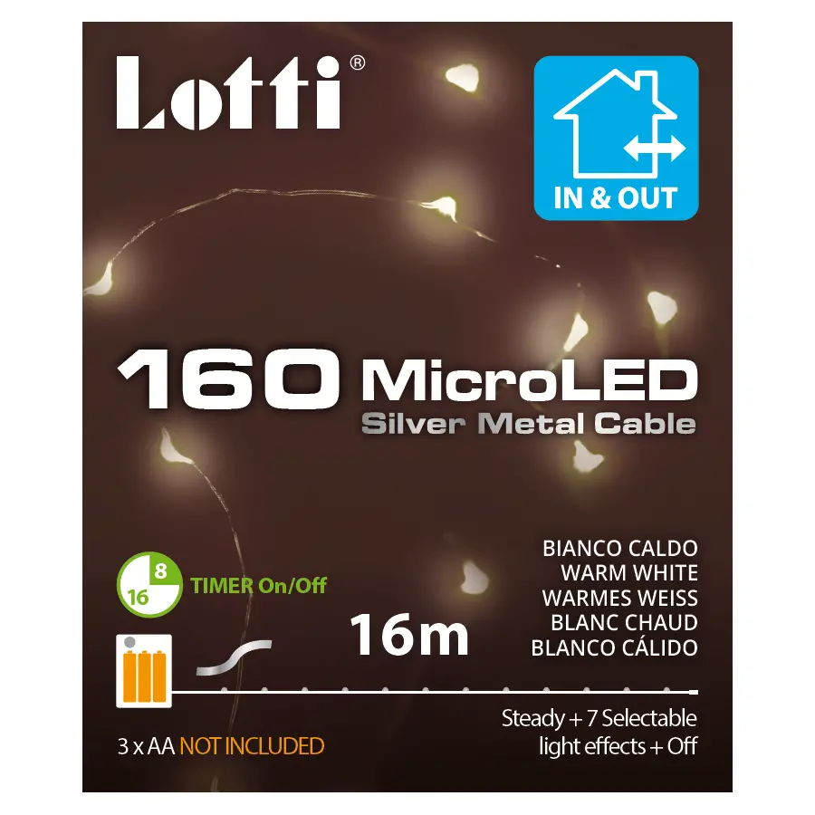Catena Luminosa 16 m 160 MicroLED Bianco Caldo con Timer IP44 - luci