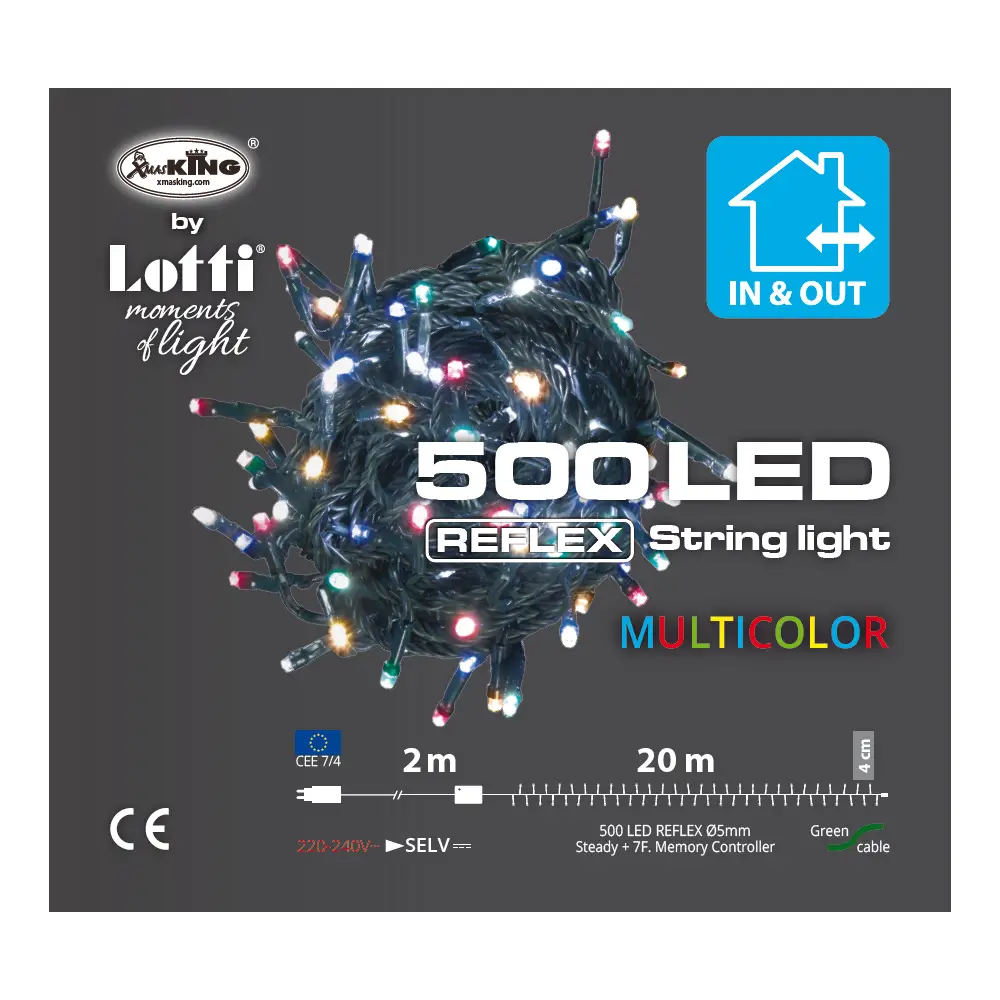 Luci di Natale Lotti - Catena 500 Led Multicolor - Filo Verde da 20 metri - luci