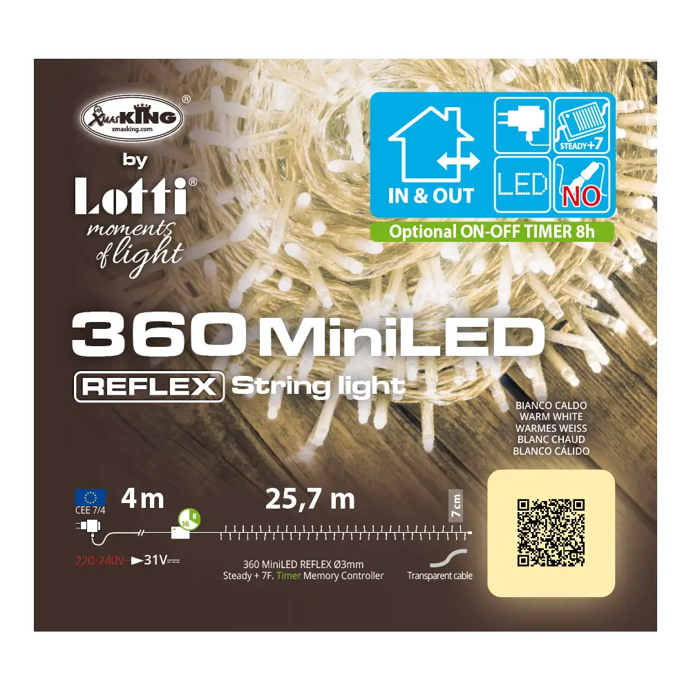 Luci di Natale Lotti – Catena 360 MiniLED Bianco Caldo – Filo Trasparente da 25,7 Metri - luci