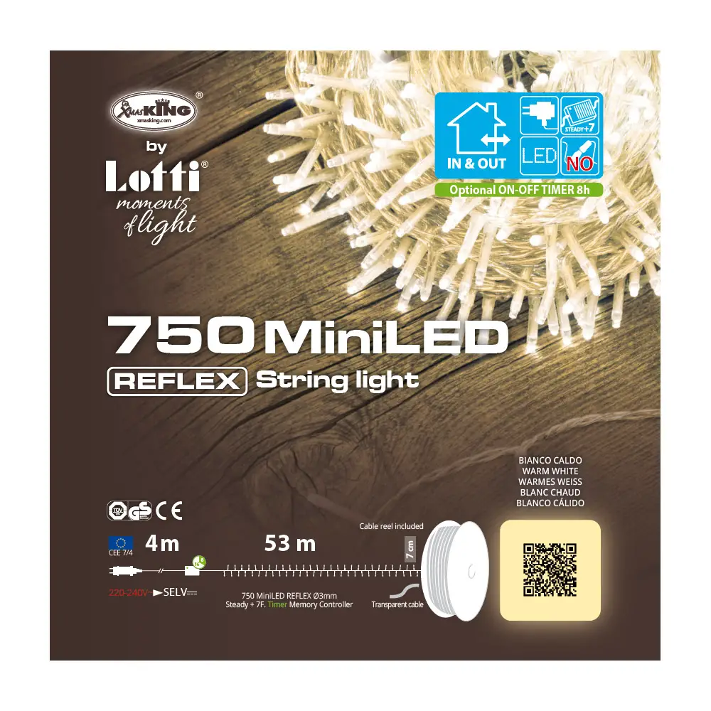 Luci di Natale Lotti - Catena 750 Mini Led Bianco Caldo - Filo Trasparente da 53 metri - luci