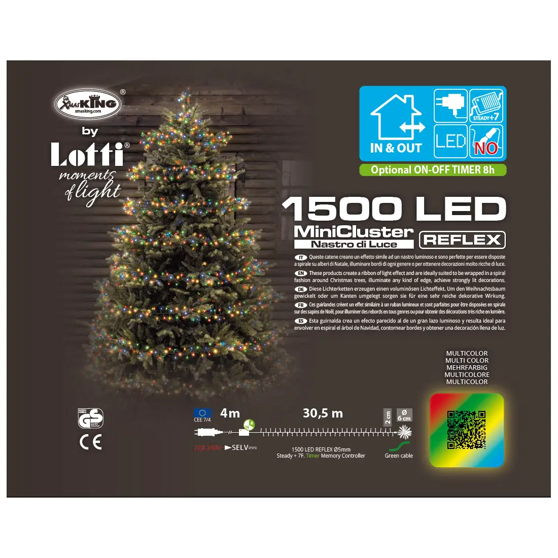 Luci di Natale Lotti – Catena 1500 LED Multicolor – Filo Verde da 30,5 Metri - luci