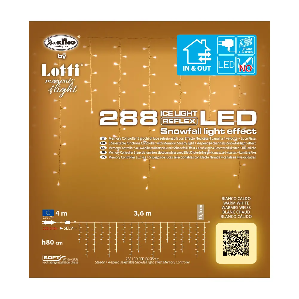Snow Light Nevicata 288 Led 4m+360 Xh80 cm. Bianco Caldo - luci