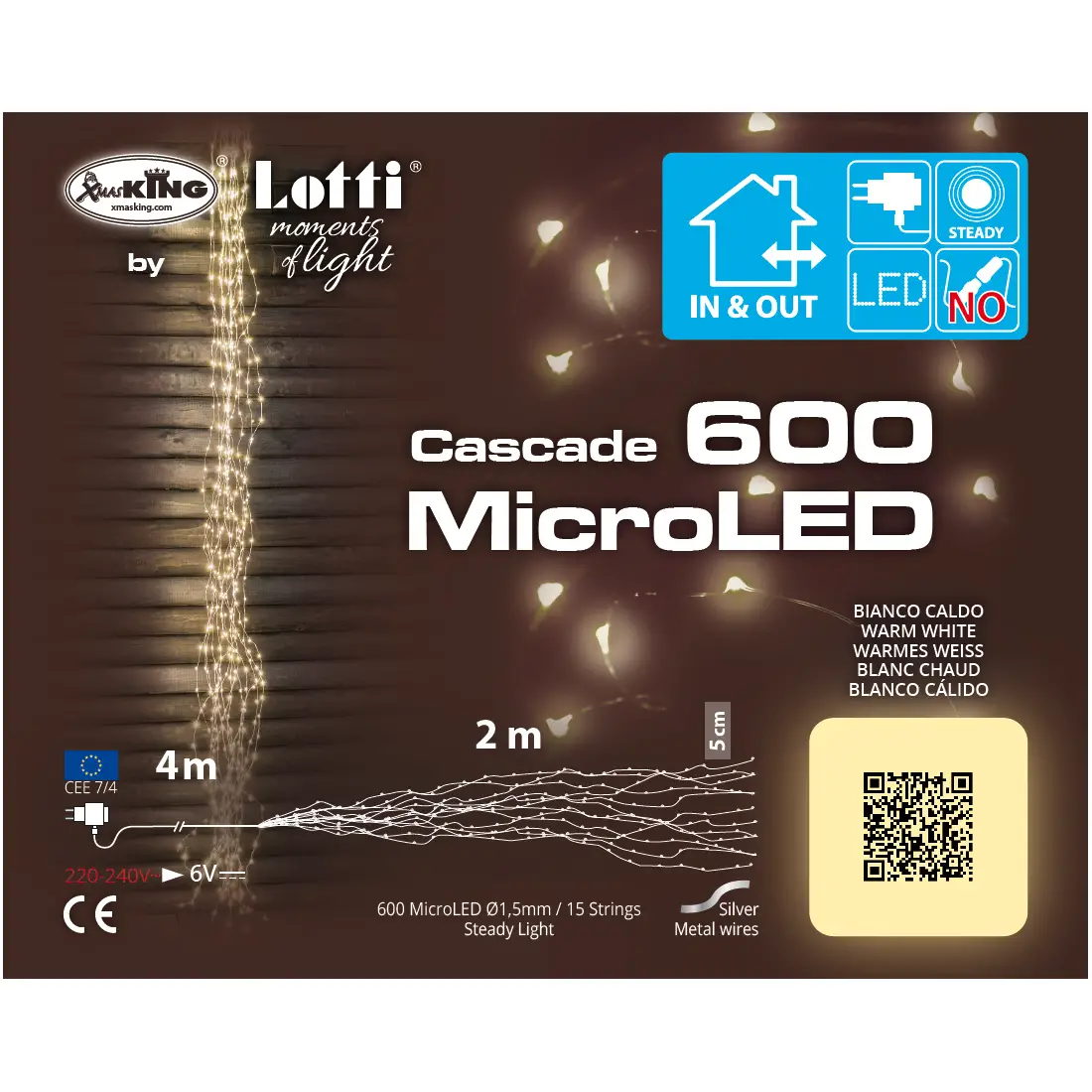 Cascata Luminosa Natalizia 600 MicroLED Bianco Caldo 2 m - luci