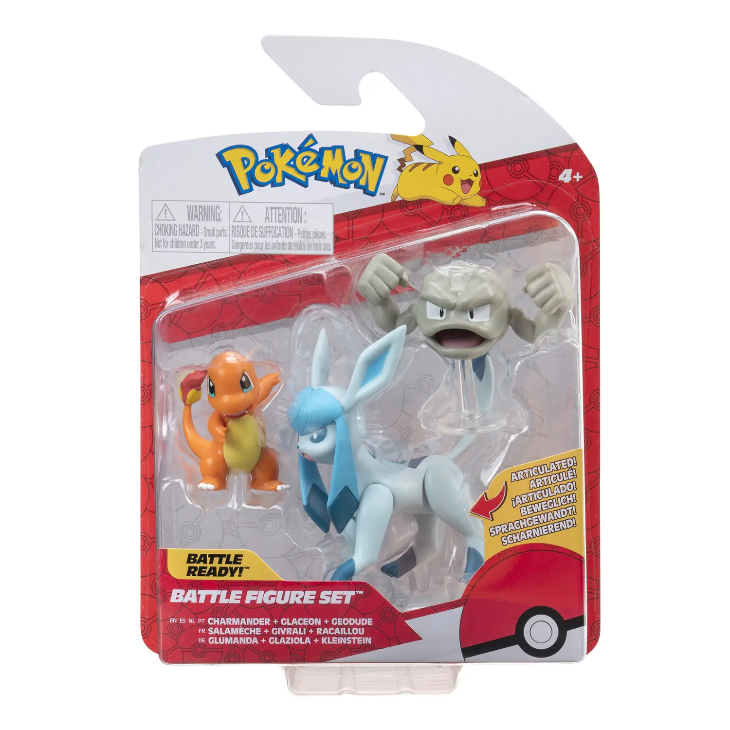 Pokemon Battle Figure Set 3 Personaggi: Geodude, Charmander #1, Glaceon - action figures ed accessori