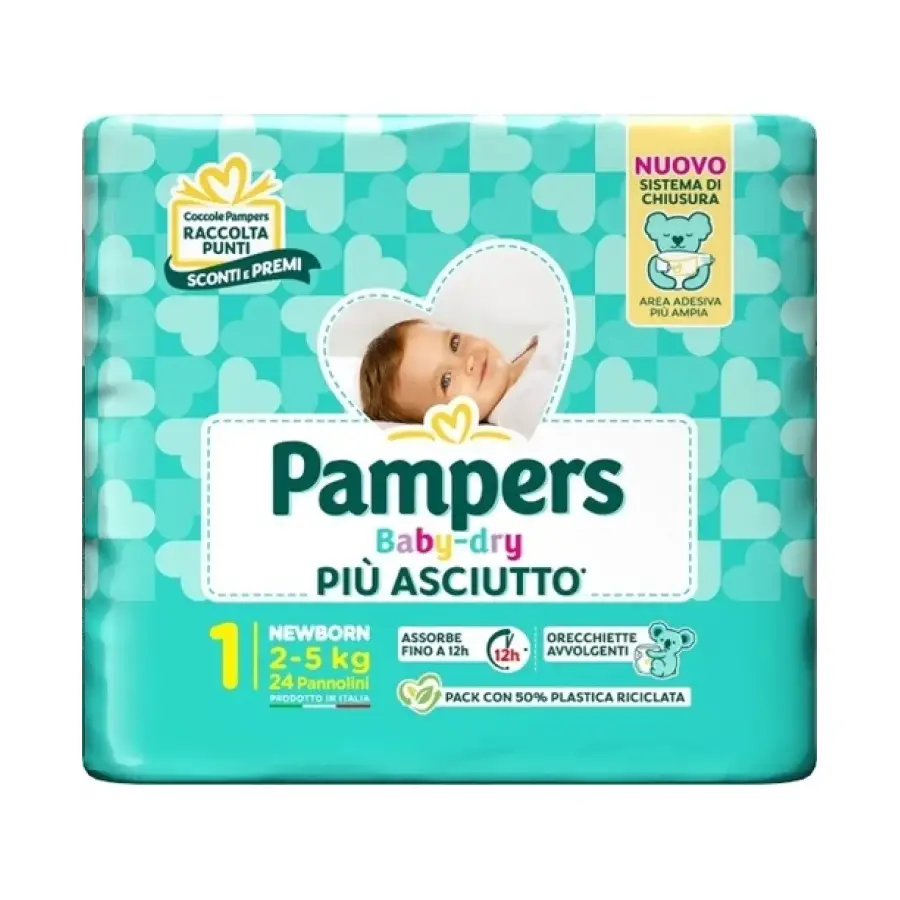 Pannolini Pampers Baby Dry Flash - Taglia 1 - 2-5 Kg - 24 Pezzi BabyDry - pannolini e salviettine