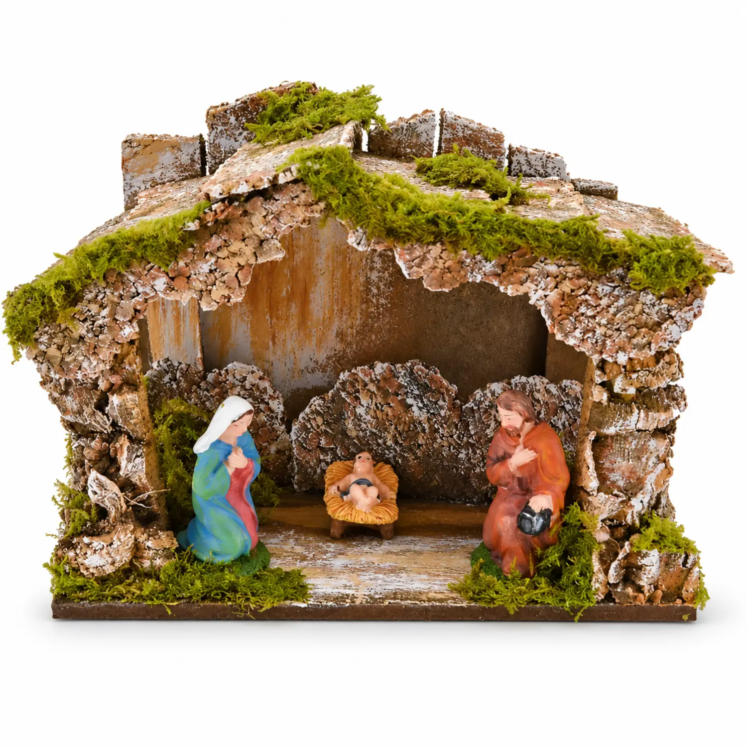 Capanna con Natività: 15x10x11,5 cm, 6 cm Natività, 5 Luci a Batteria - presepi