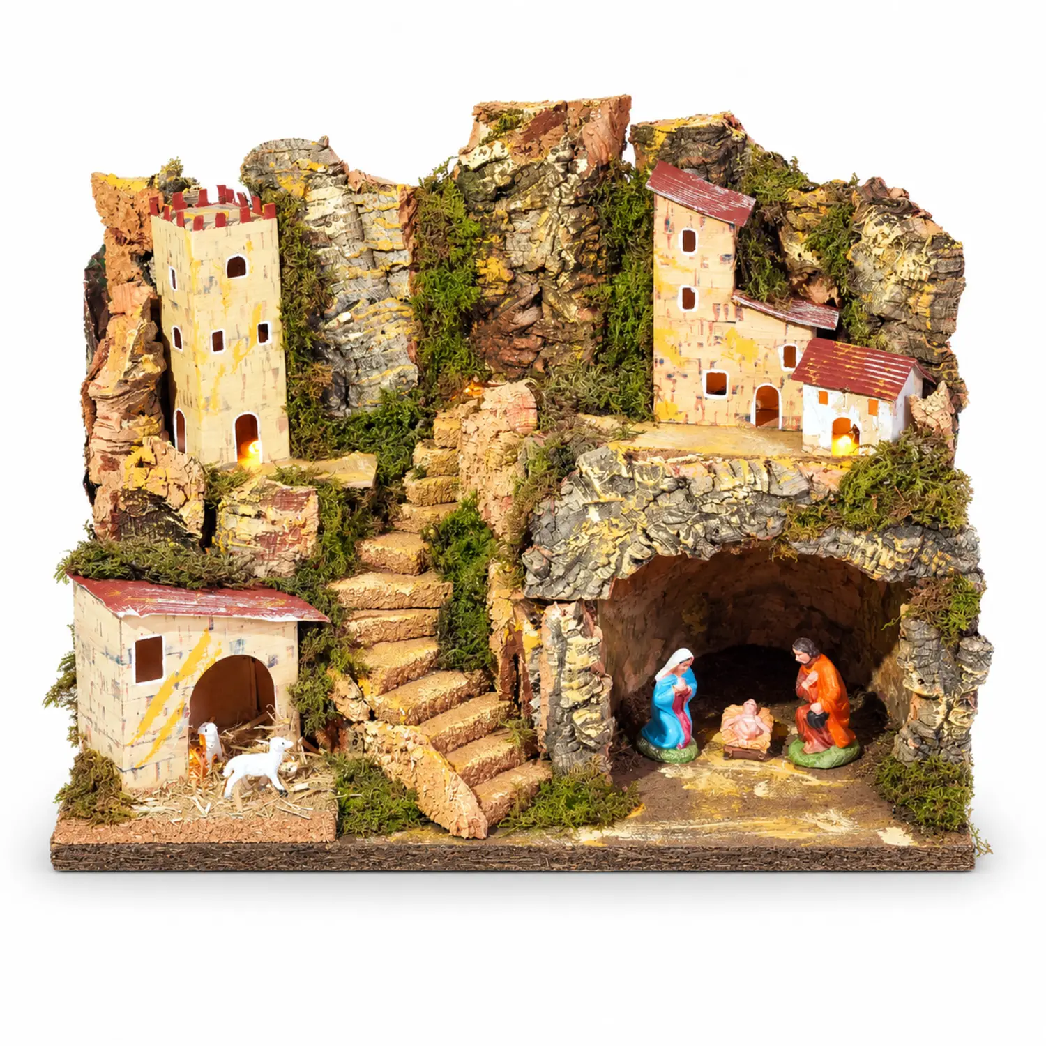 Presepe 33x18x24cm con Natività 6cm e Luci - Decorazione Natale - presepi