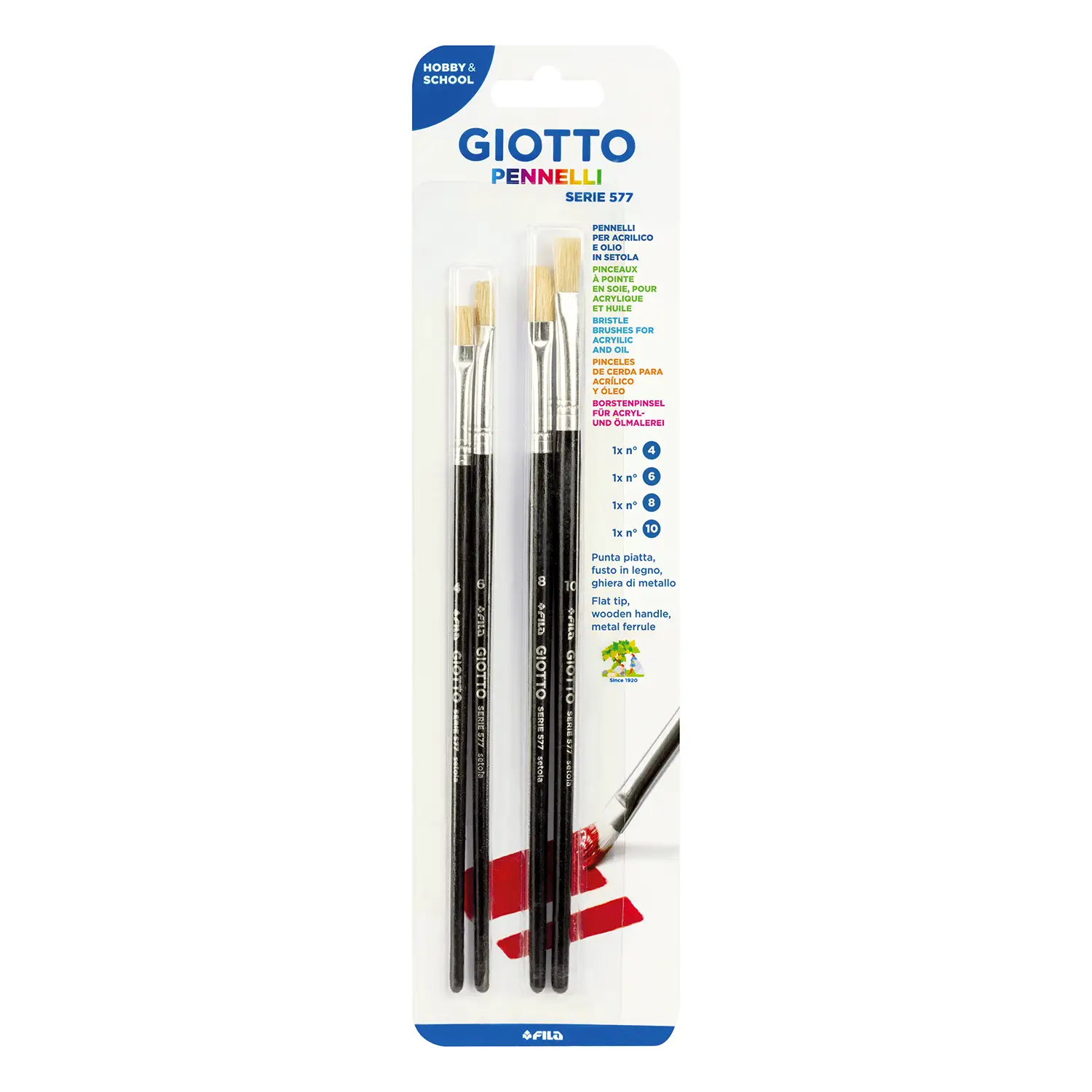 Pennelli Giotto Serie 577 - Set 4 Pezzi (n.4, n.6, n.8, n.10) - Pennelli e accessori