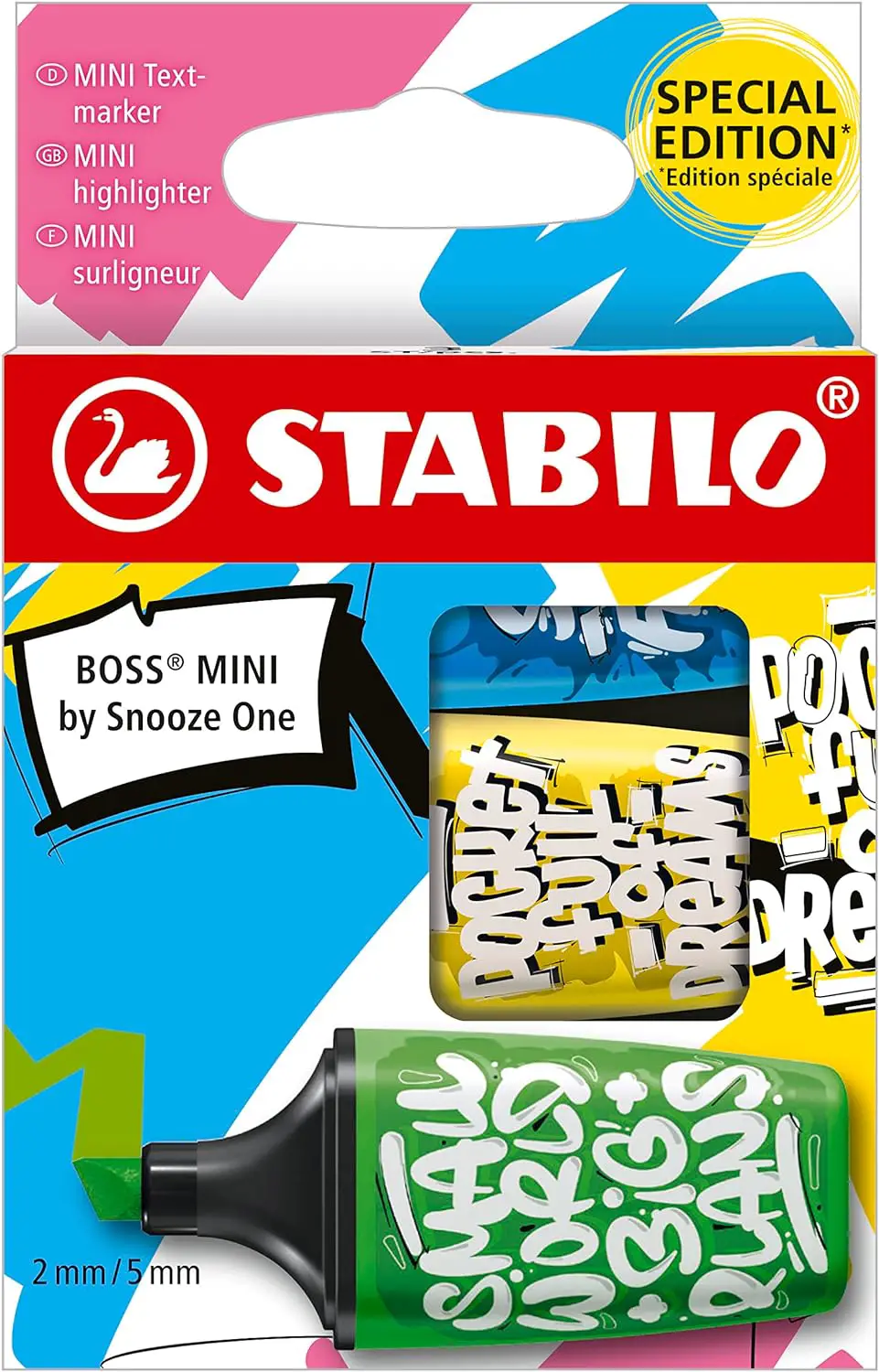 Evidenziatori Stabilo Boss Mini by Snooze One, Astuccio 3 Colori Giallo, Verde, Celeste - Pennarelli