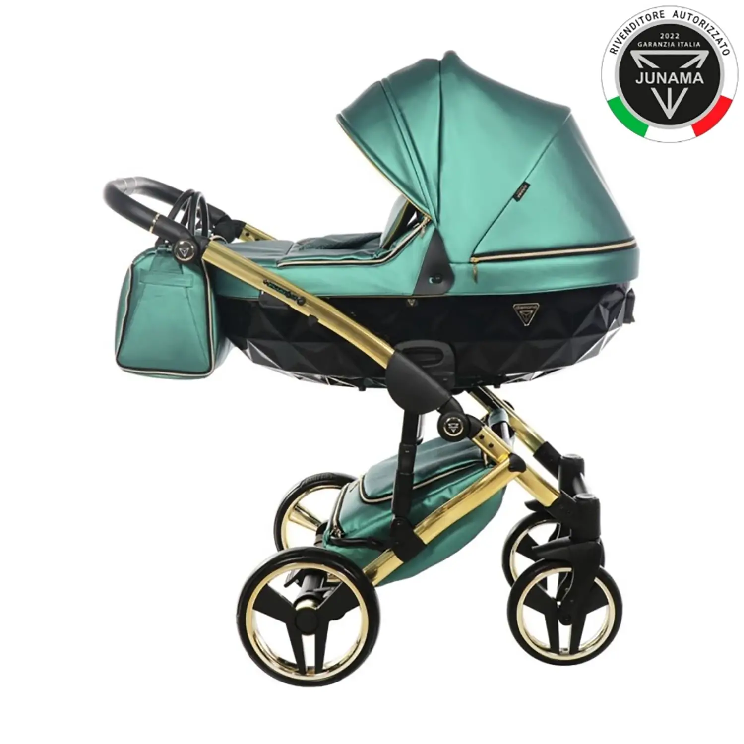 Trio Junama Diamond Fluo 3 In 1 Pelle Verde Navicella Nera E Telaio Oro Giallo - trio e modulari
