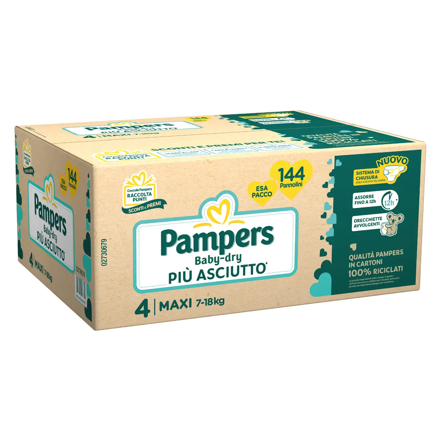 Pannolini Pampers Baby Dry EsaPack - Taglia 4 - 7-18 Kg - 144 Pezzi Babydry - pannolini e salviettine