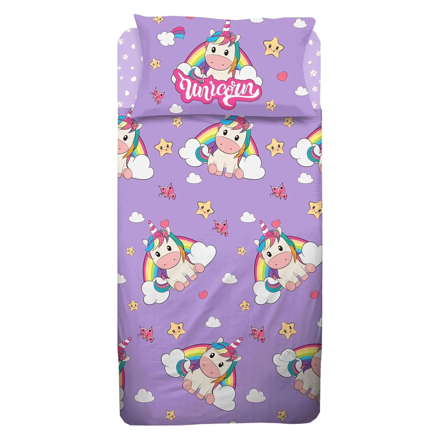 Completo Letto 1 Piazza Unicorno Lilla Arcobaleno HERMET - biancheria casa