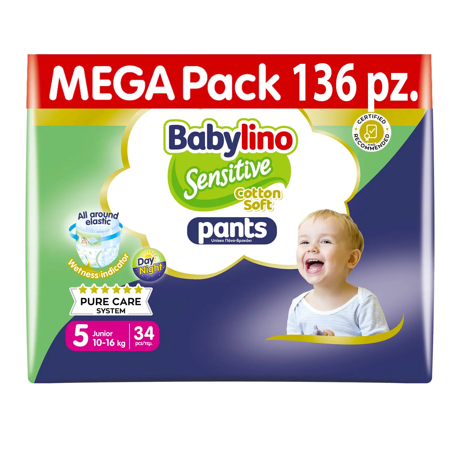 Babylino Economy Pannolini Mutandina Taglia 5 Junior - 10/16 Kg 34 Pezzi - pannolini e salviettine