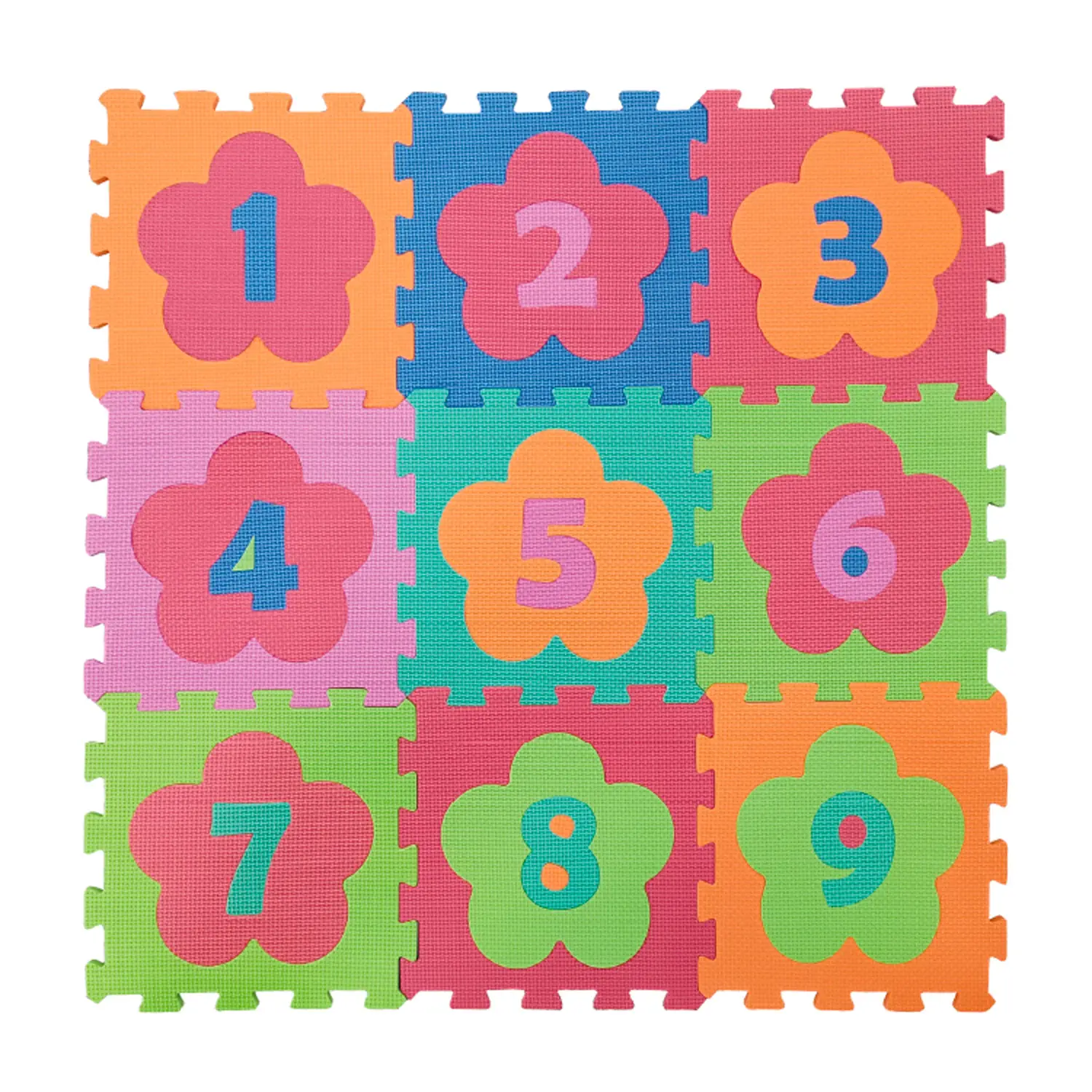 Tappetino Eva Puzzle Mat Numeri e Fiori – 9 Pezzi (30x30 cm, Spessore 1 cm) - Tappeti per il gioco