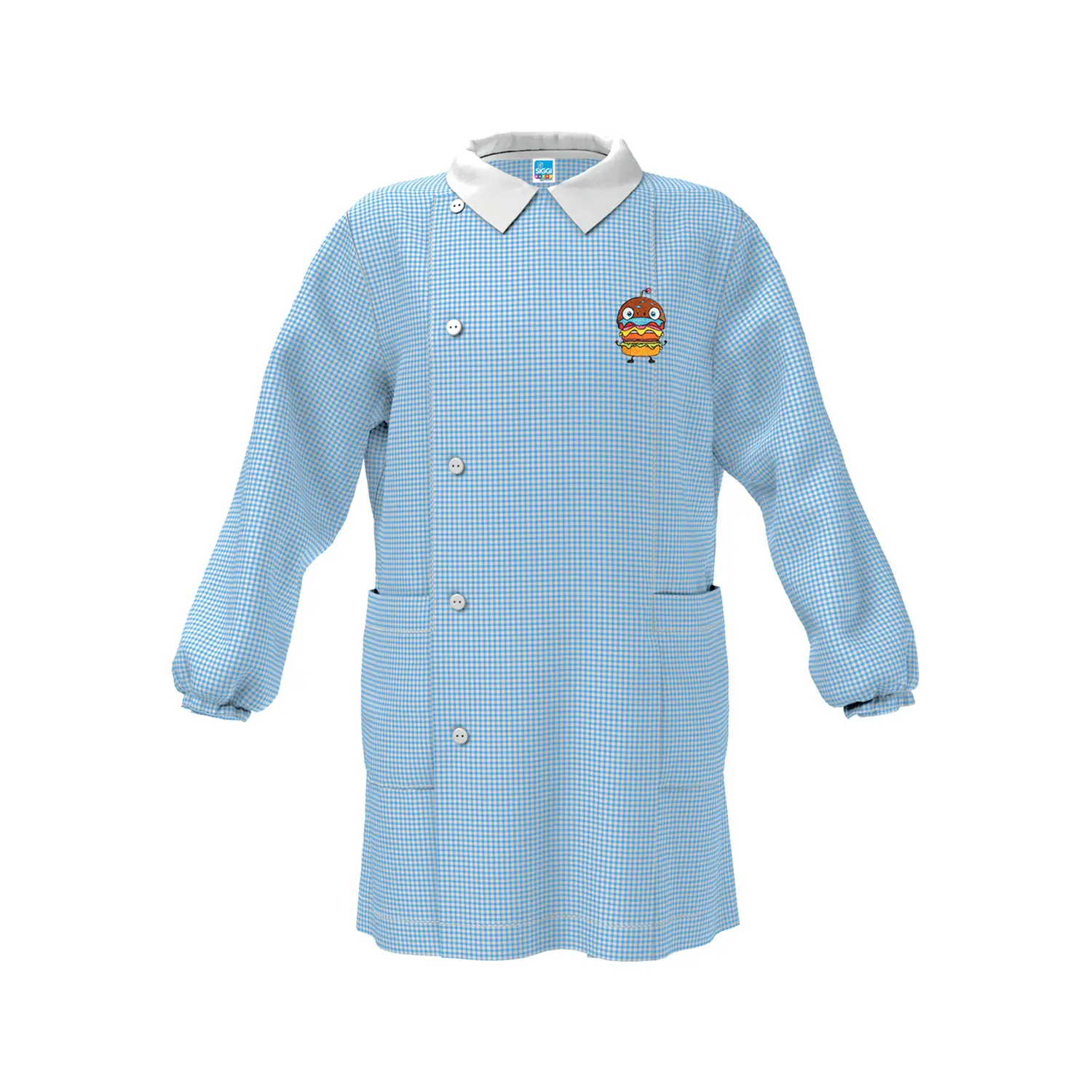 Grembiule Bambino Asilo Hamburger Quadrettato Azzurro 6 Anni - grembiuli scolastici