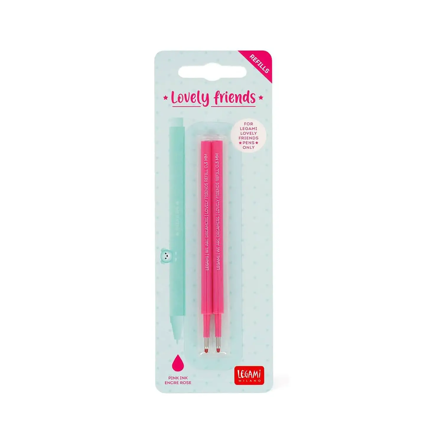 Legami Lovely Friends - Set di 2 ricariche per penna gel, colore: Rosoo - legami