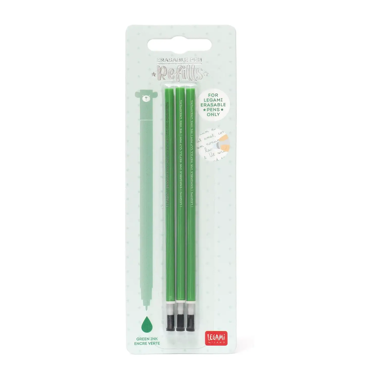 Legami - Refill per Penna Gel Cancellabile Verde, Set 3 Pezzi - legami
