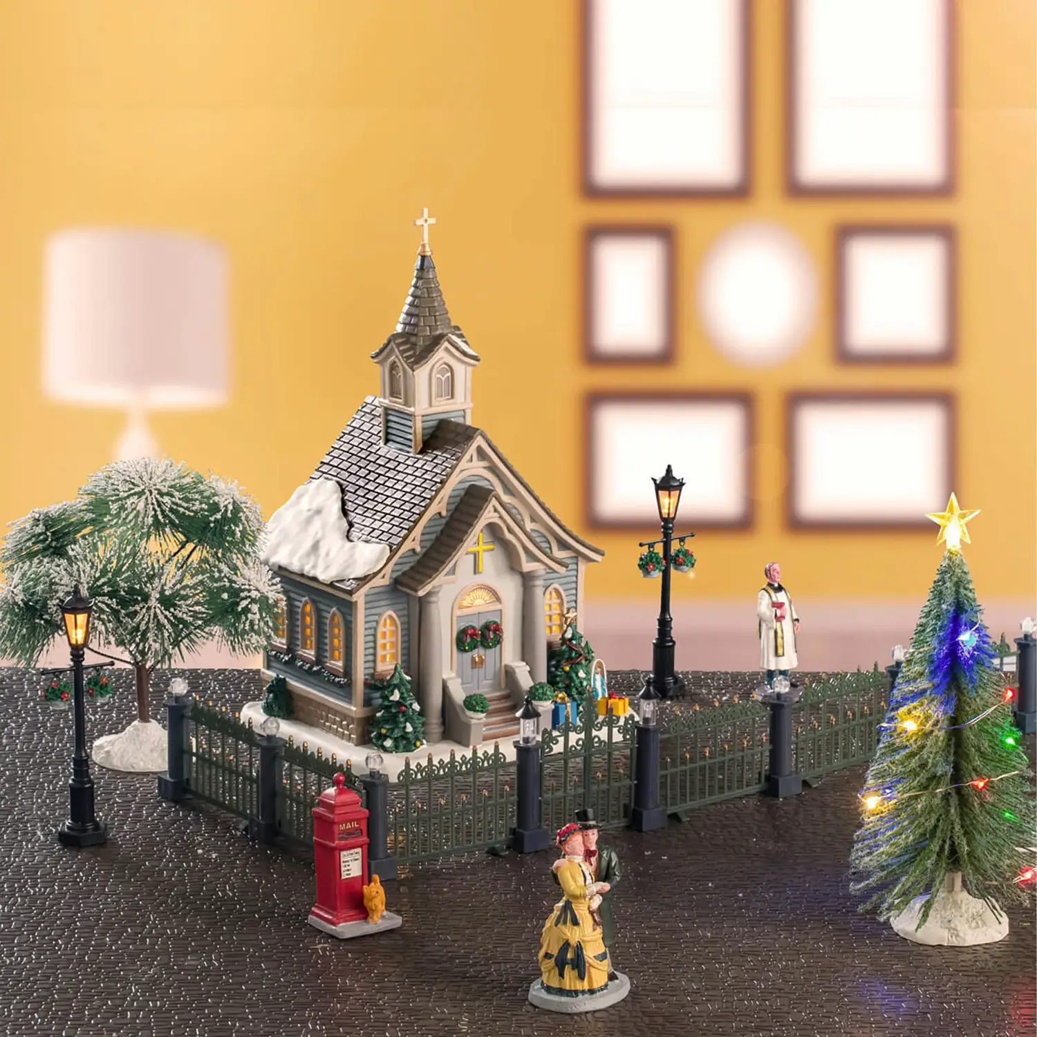 Small Town Church Set Lemax – Chiesa Illuminata con Scene Natalizie - scene e villaggi