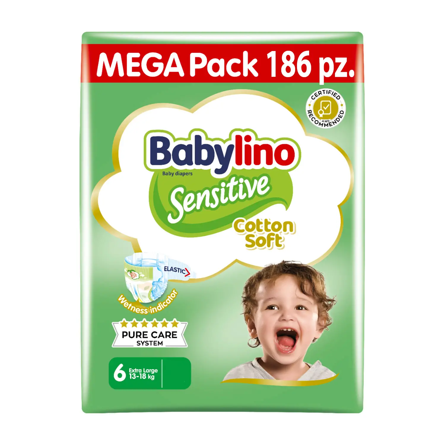 Babylino Sensitive Pannolini Taglia 6, Extra Large (13-18Kg), 62 Unità - pannolini e salviettine
