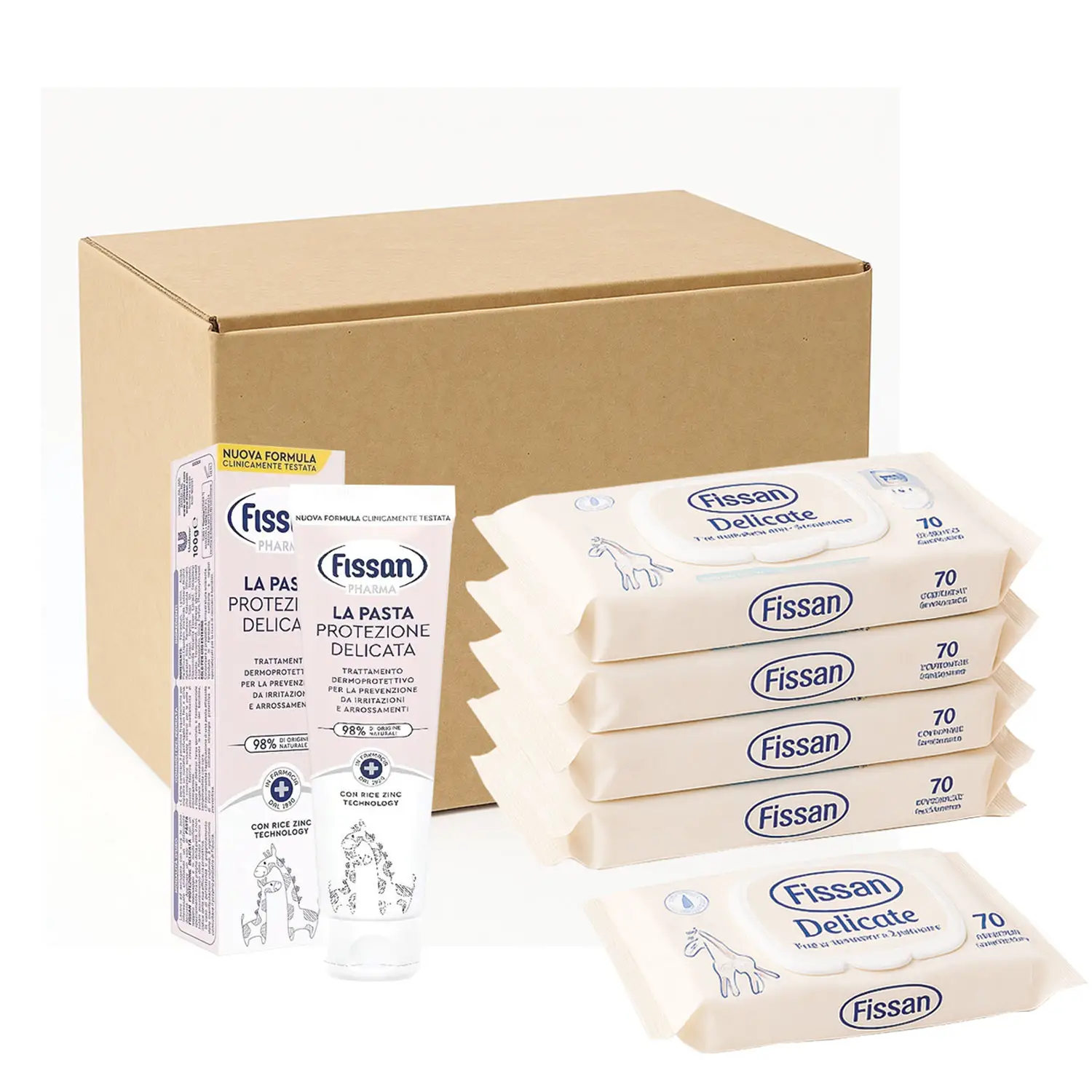 Fissan Salviettine Delicate 12 Pacchi da 70 Pz. con Pasta Fissan Delicata Tubo 100 Ml. - pannolini e salviettine