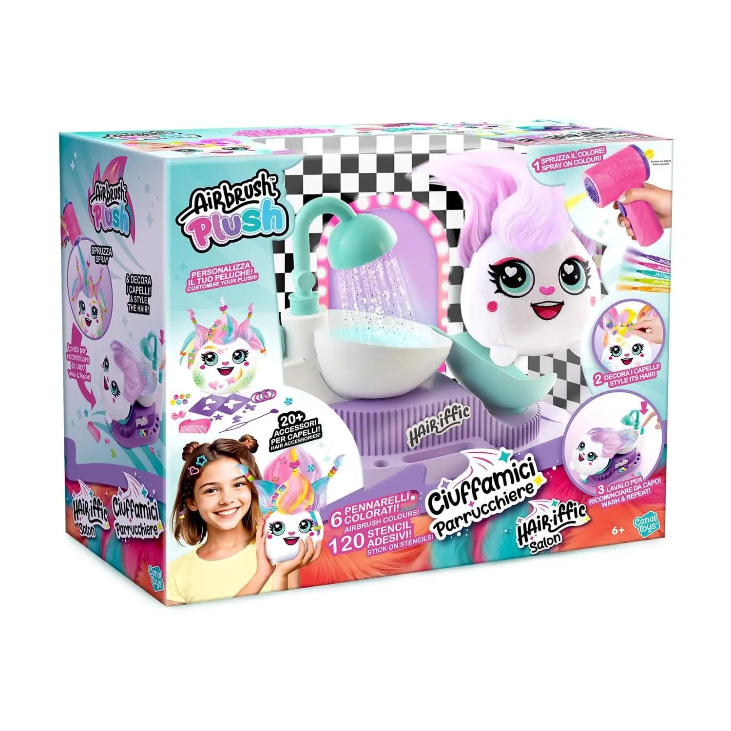 Airbrush Plush Ciuffamici Parrucchiere Playset con Aerografo e Accessori - creatività