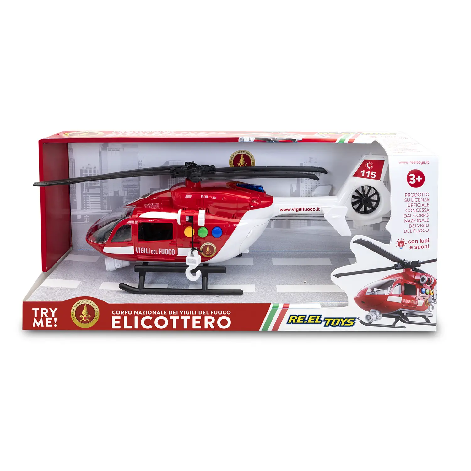 Elicottero Vigili del Fuoco Giocattolo con Luci, Suoni e Verricello - modellini